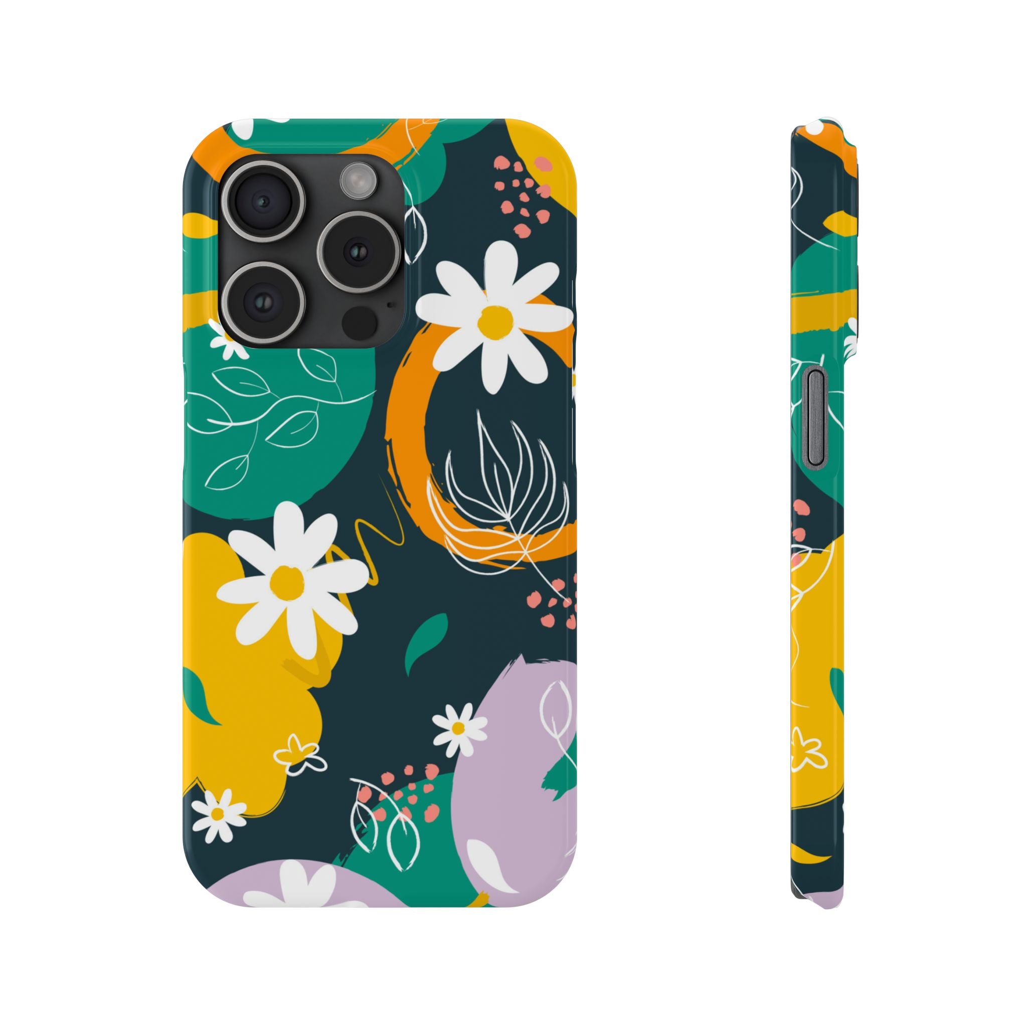 Floral Circle Slim Phone Case — Colorful Abstract Daisies Phone Cover
