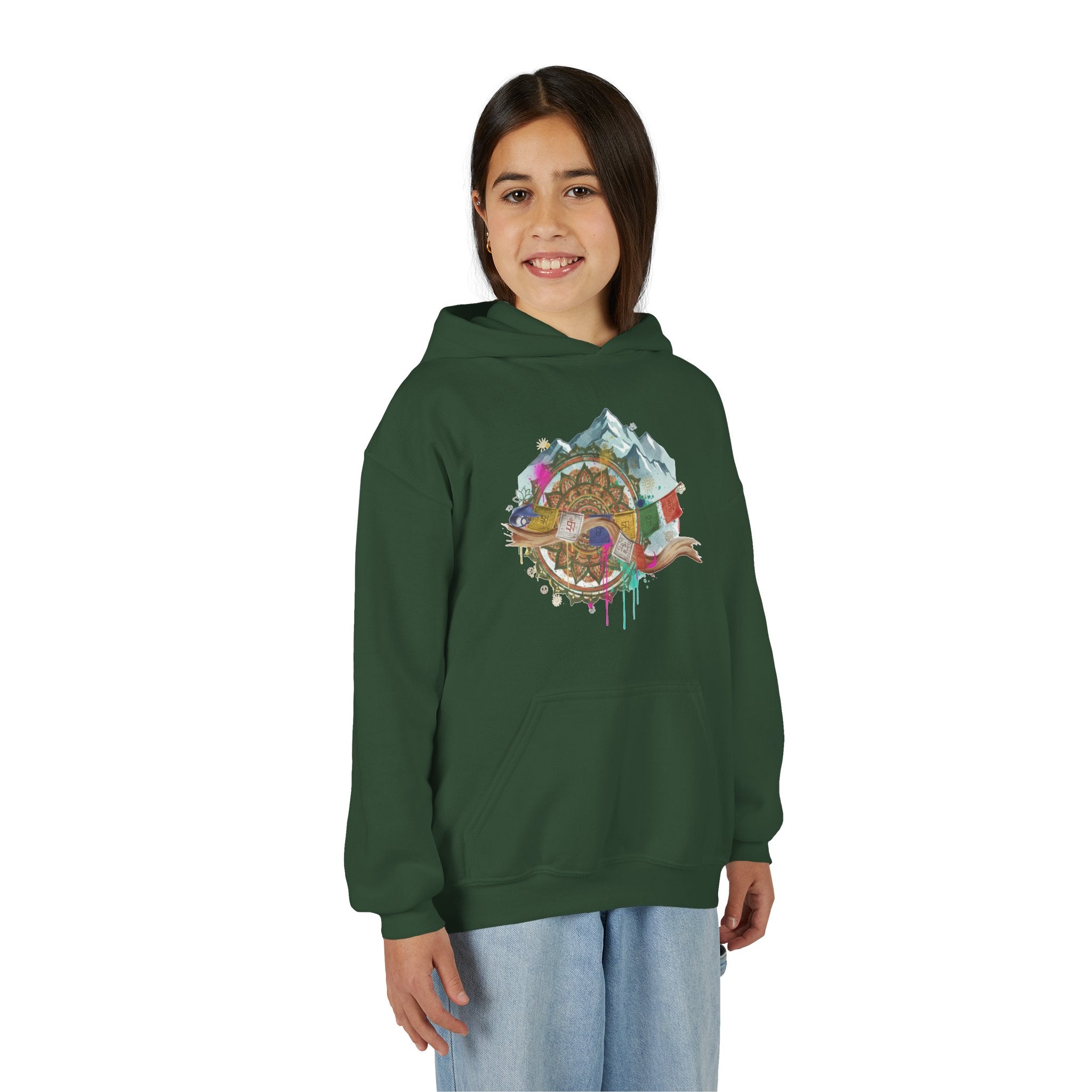 Youth Hoodie — Colorful Mountain Adventure Graphic
