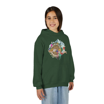 Youth Hoodie — Colorful Mountain Adventure Graphic