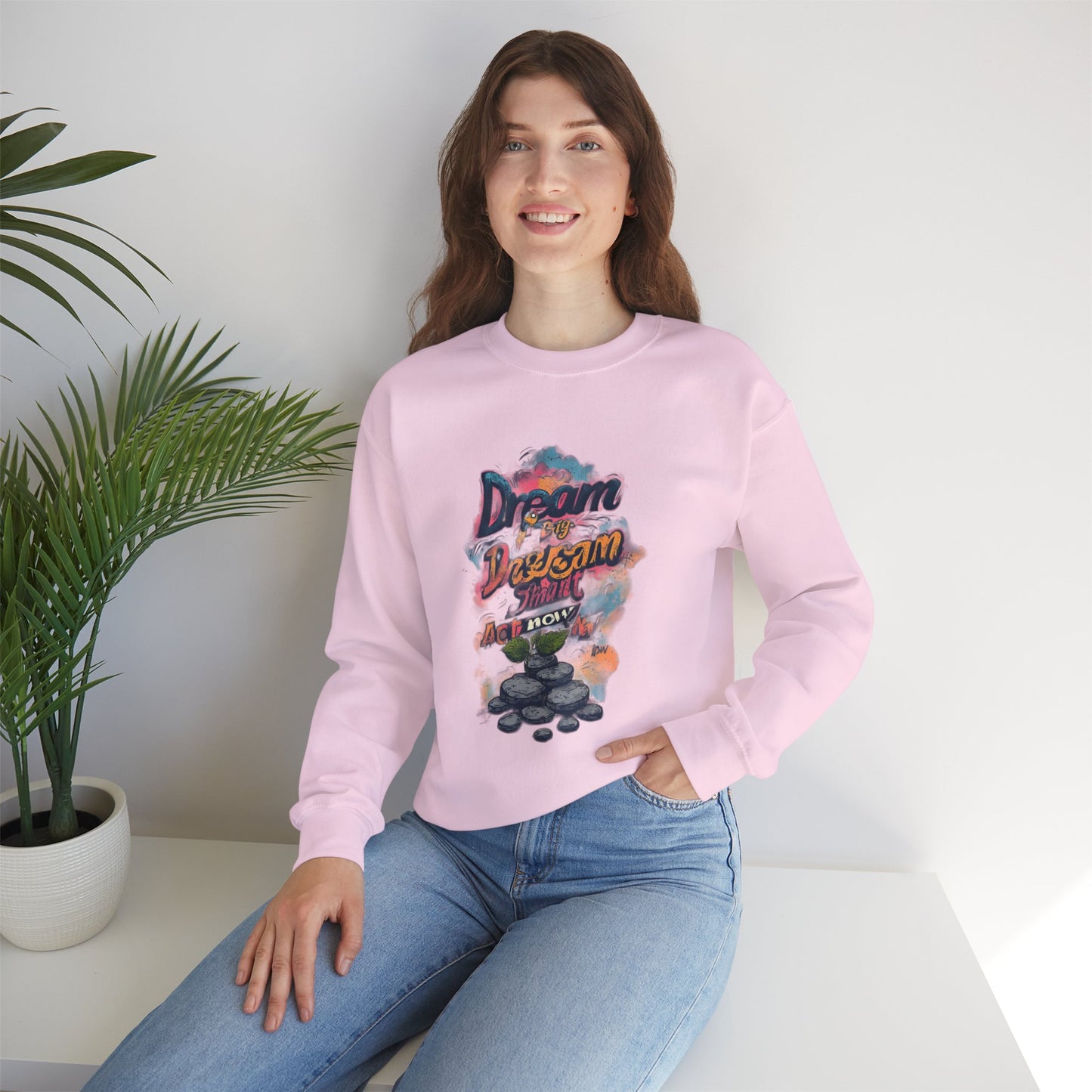 Dream Big Crewneck Sweatshirt — "Dream, Design, Draw" Inspirational Graphic