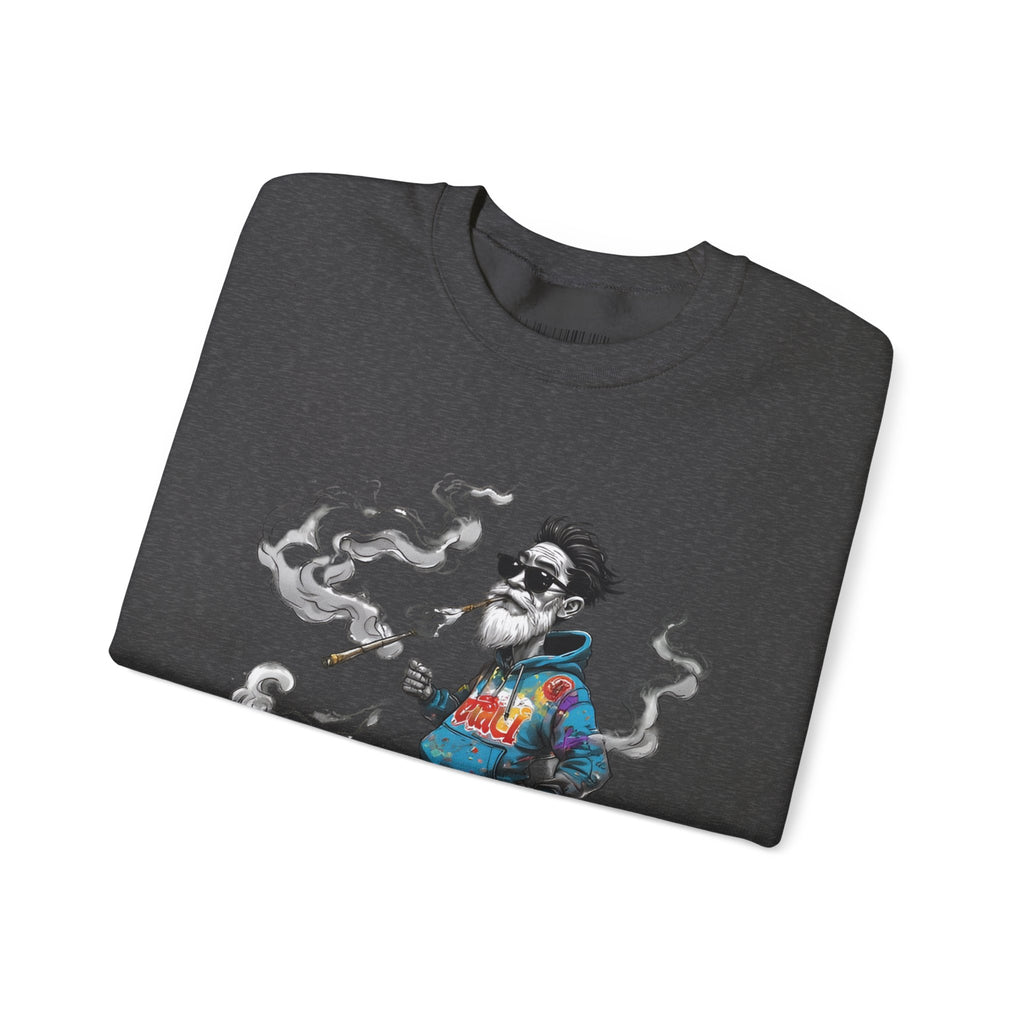 Crewneck Sweatshirt - Retro Cool Grandpa Smoking Pipe Illustration