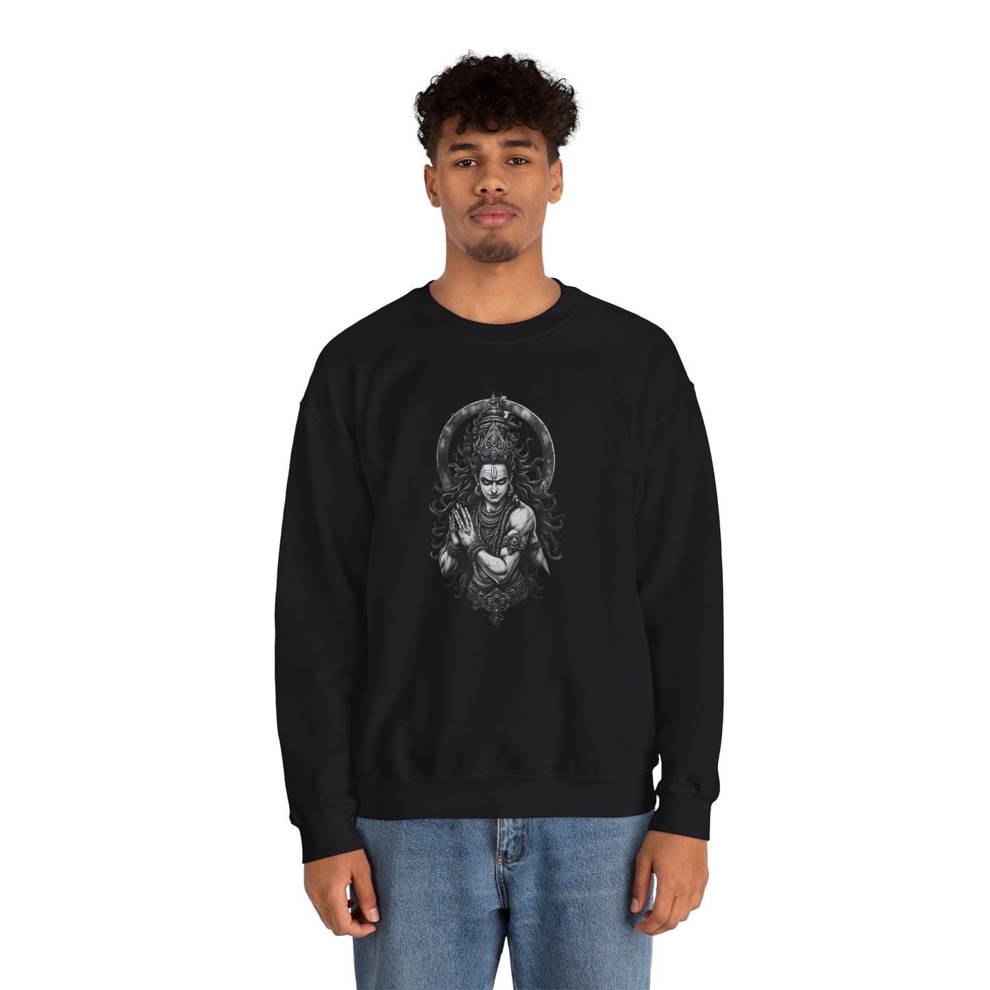 Shiva Meditation Crewneck Sweatshirt — Detailed Shiva Portrait Spiritual Yoga Pullover