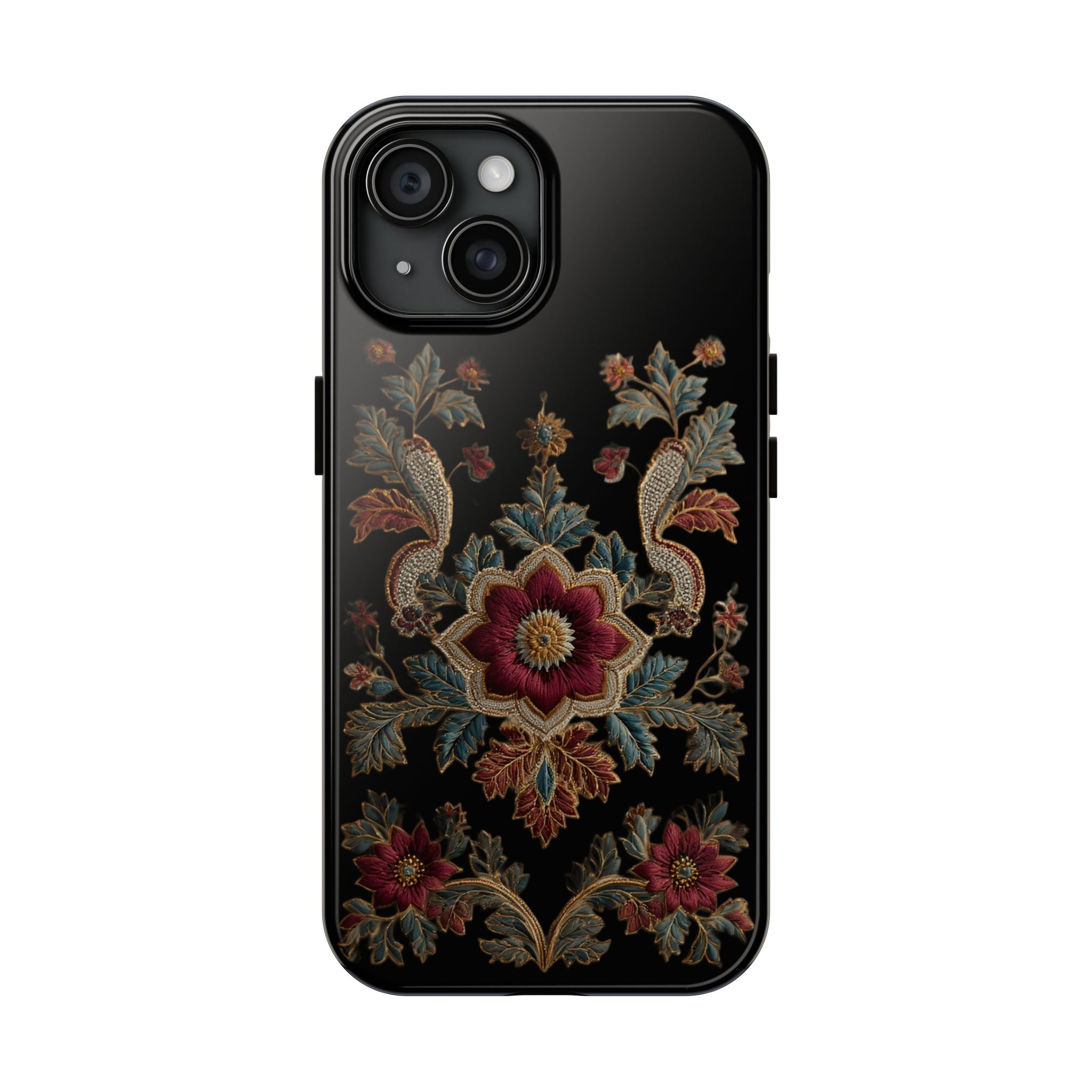 Floral Embroidered Tough Phone Case — Vintage Boho Protective Cover