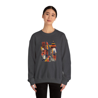 Architectural Cityscape Crewneck Sweatshirt — Abstract Urban Alley Art