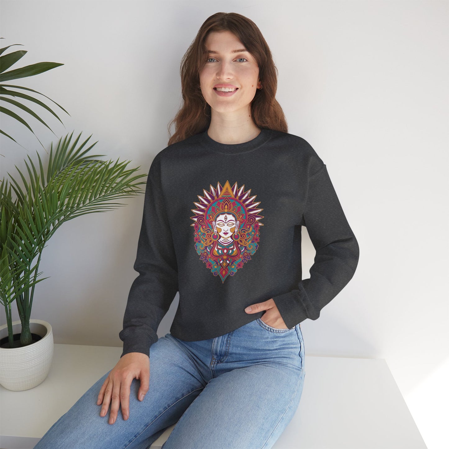 Crewneck Sweatshirt — Colorful Mandala Goddess Graphic