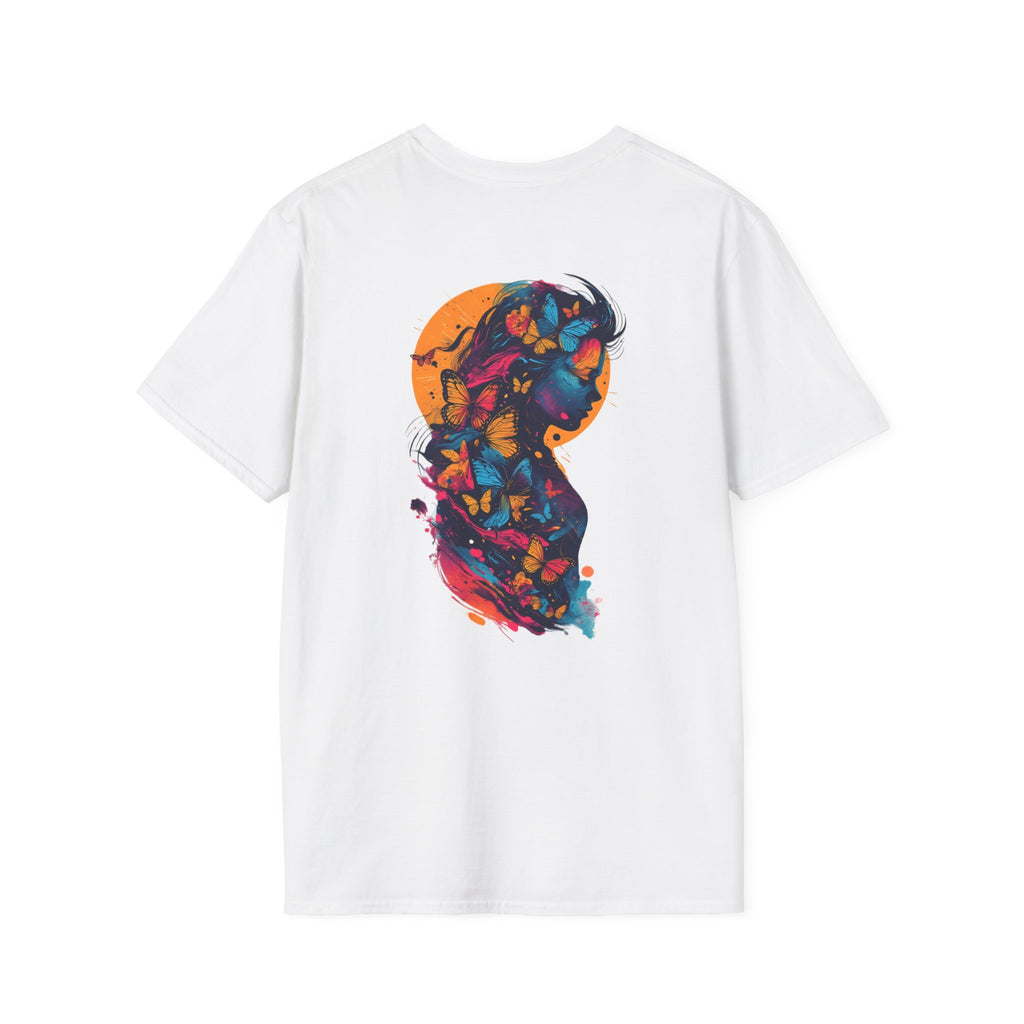 Butterfly Silhouette T-Shirt — Colorful Woman Profile Graphic Tee