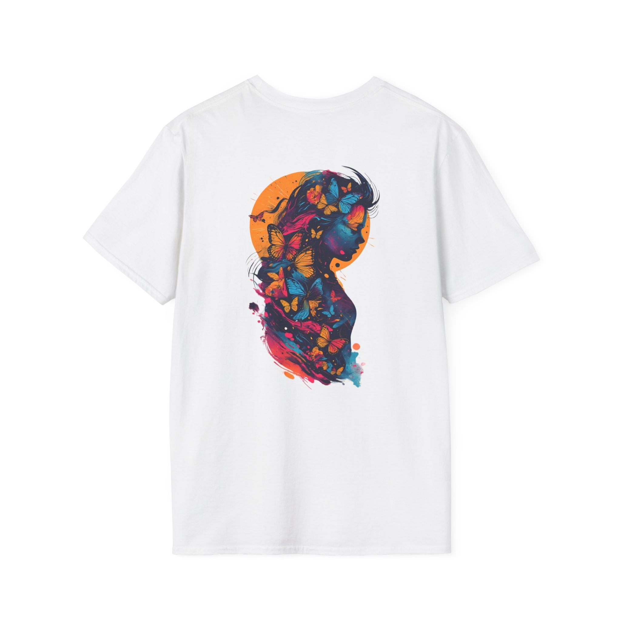 Butterfly Silhouette T-Shirt — Colorful Woman Profile Graphic Tee