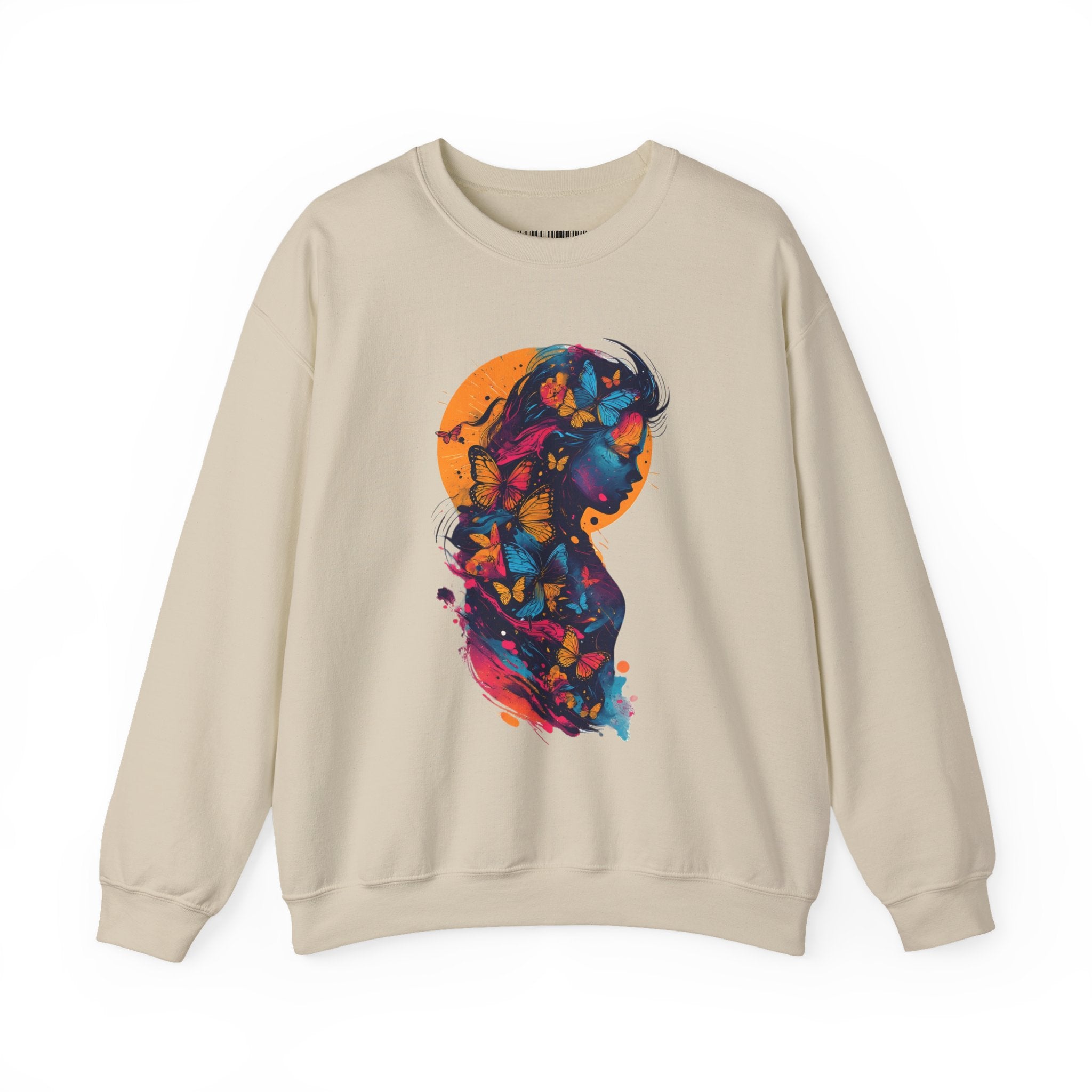 Butterfly Silhouette Crewneck Sweatshirt — Colorful Butterfly Profile Graphic