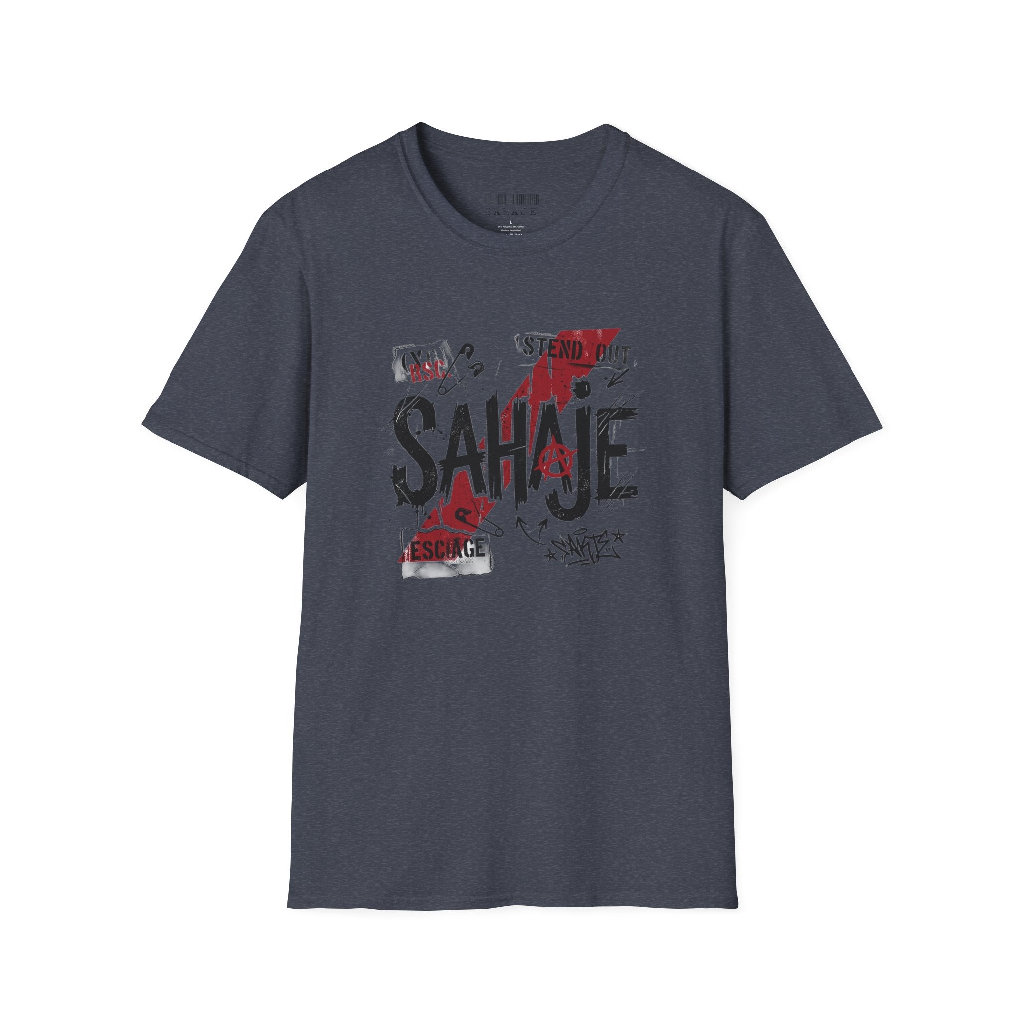 SAHAJE Graphic T‑Shirt — Distressed Red Accent Streetwear Tee