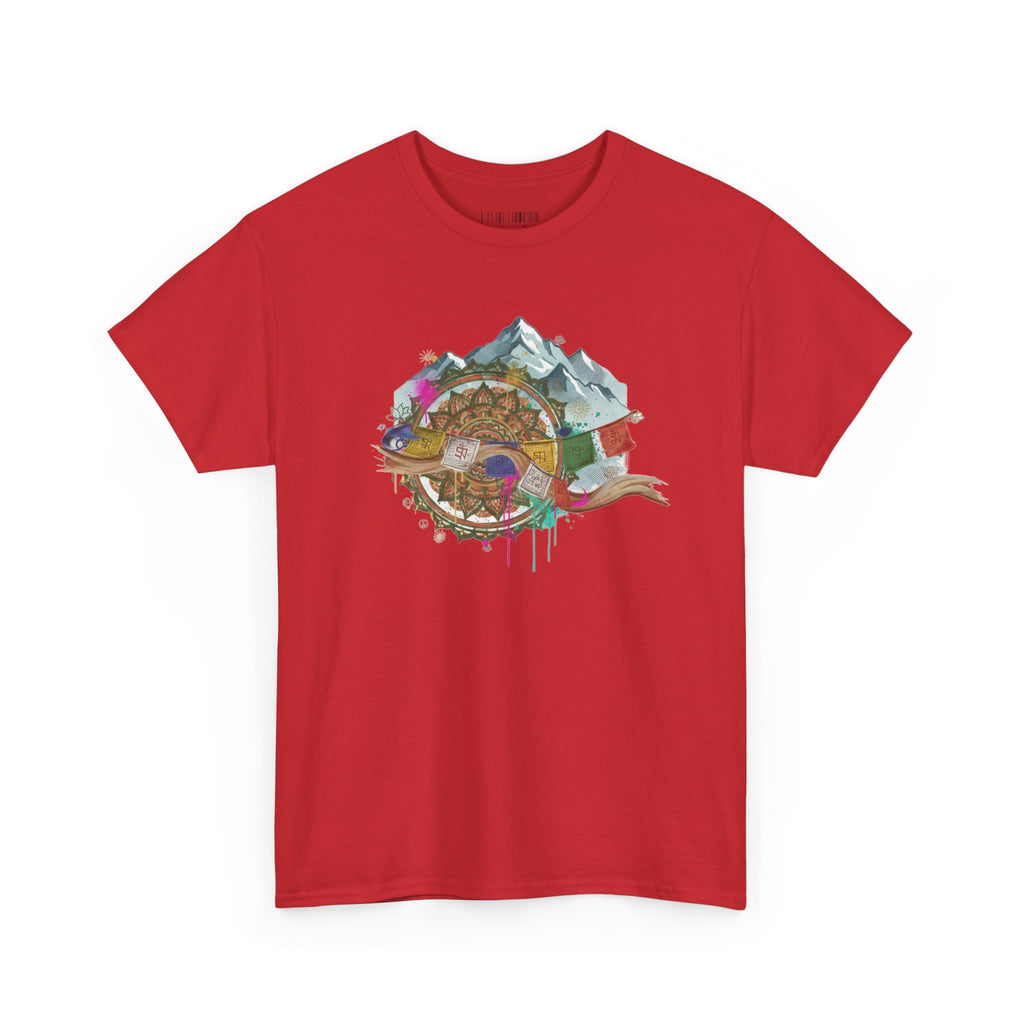 Adventure Compass Graphic Tee — Mountain, Globe & Flag Illustration