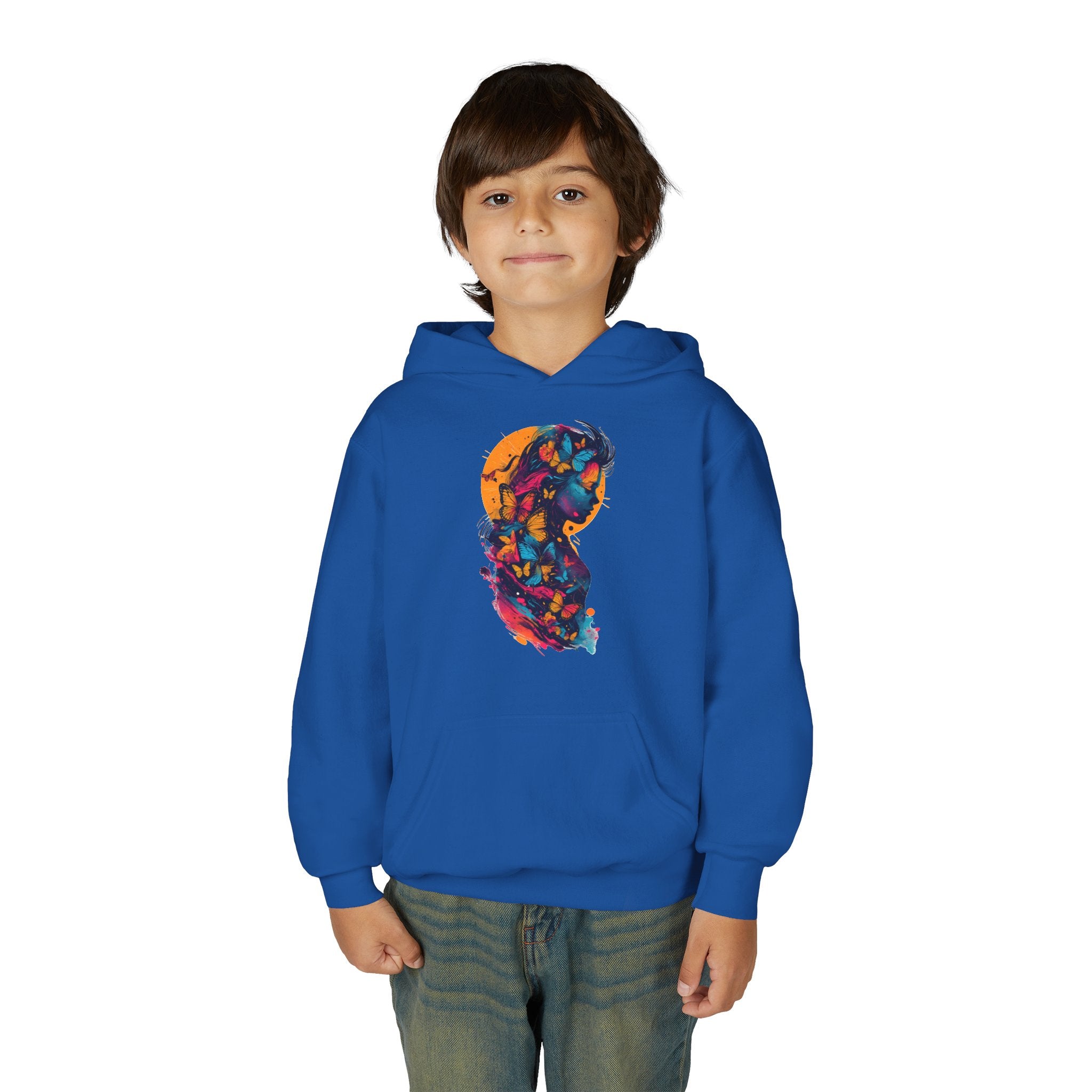 Youth Hoodie — Colorful Butterfly Silhouette Kids Pullover