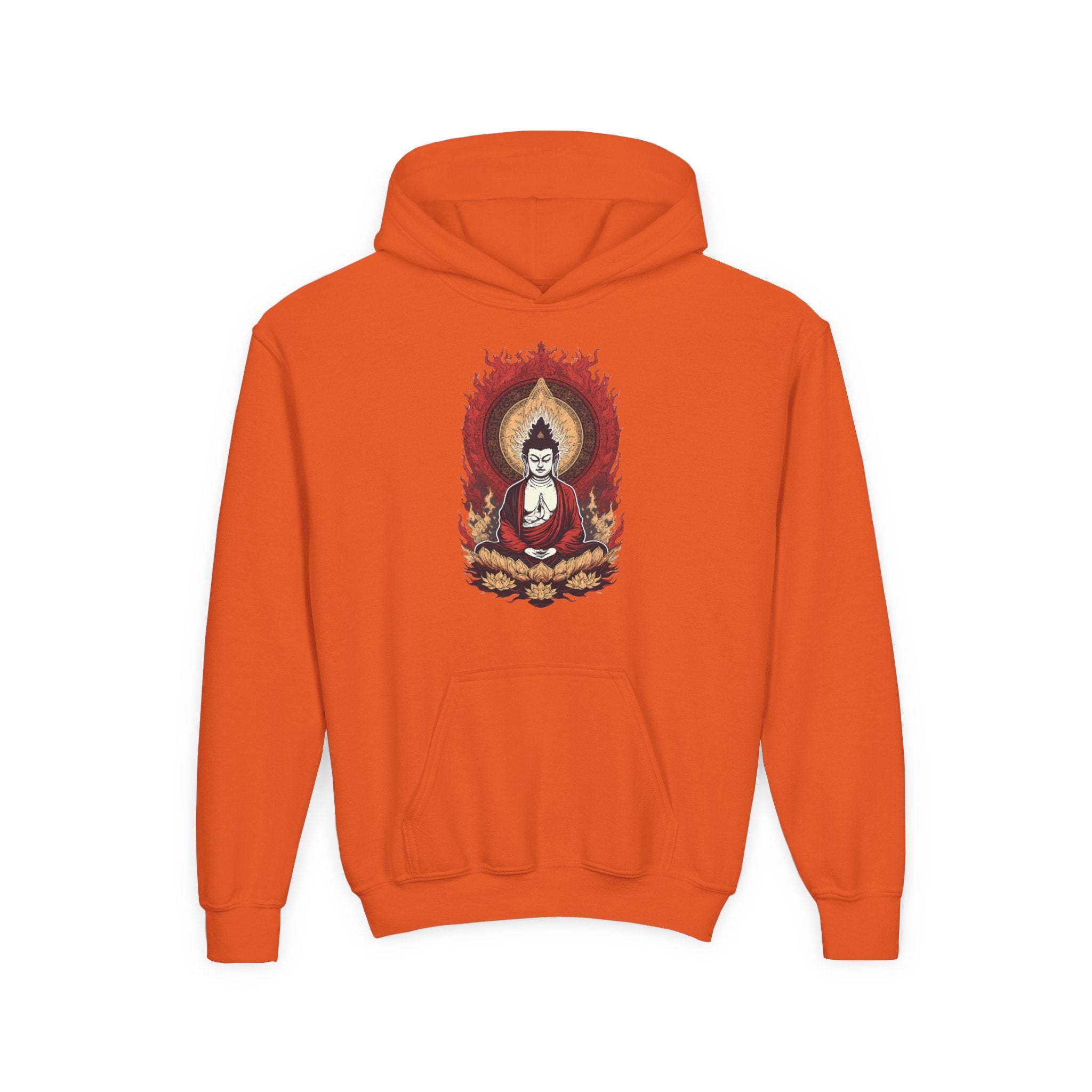 Buddha Flame Youth Hoodie — Meditative Lotus Buddha Graphic Sweatshirt