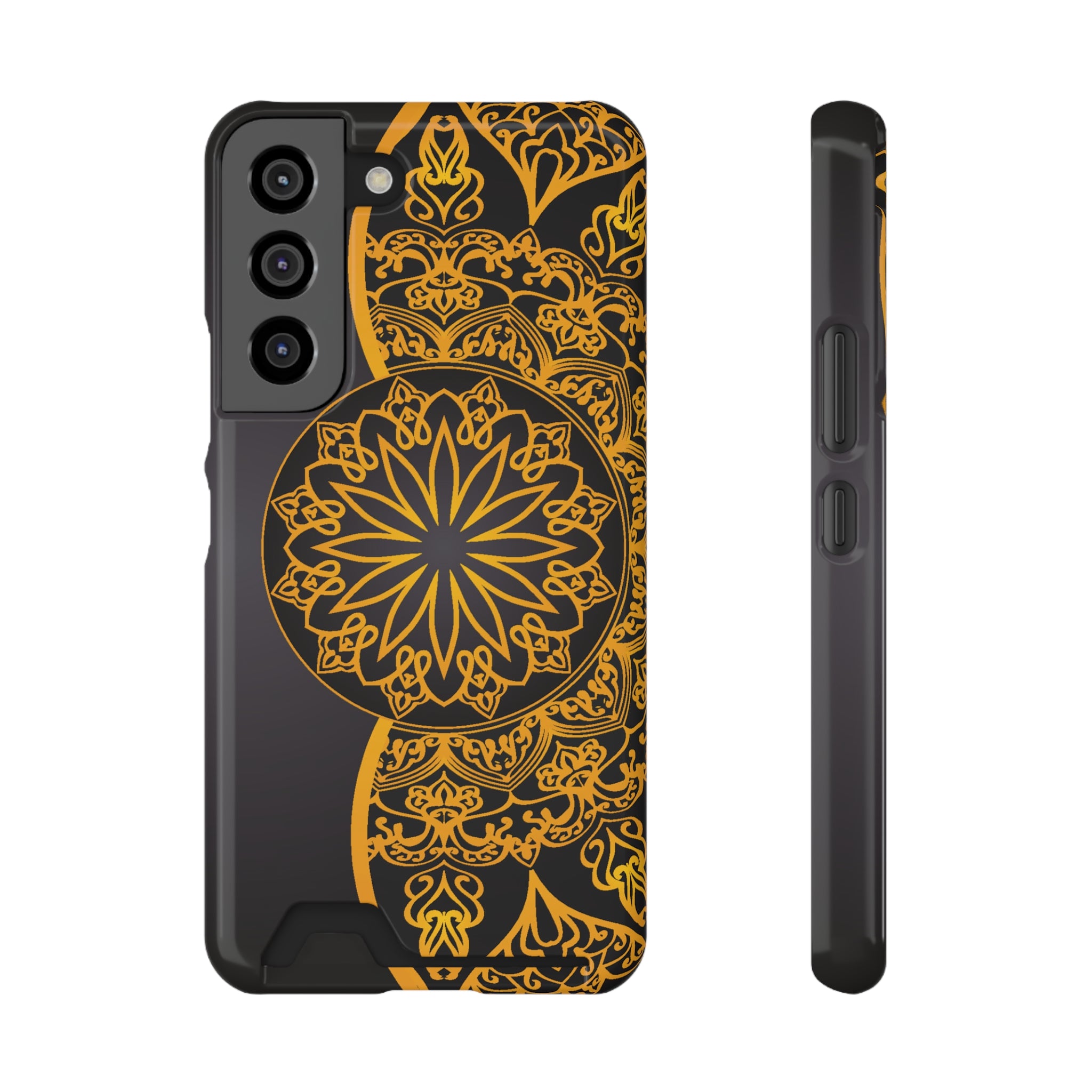 Elegant Mandala Phone Case With Card Holder, Boho Chic Gift, Smartphone Protector, Functional Accessory, Stylish Tech Decor
