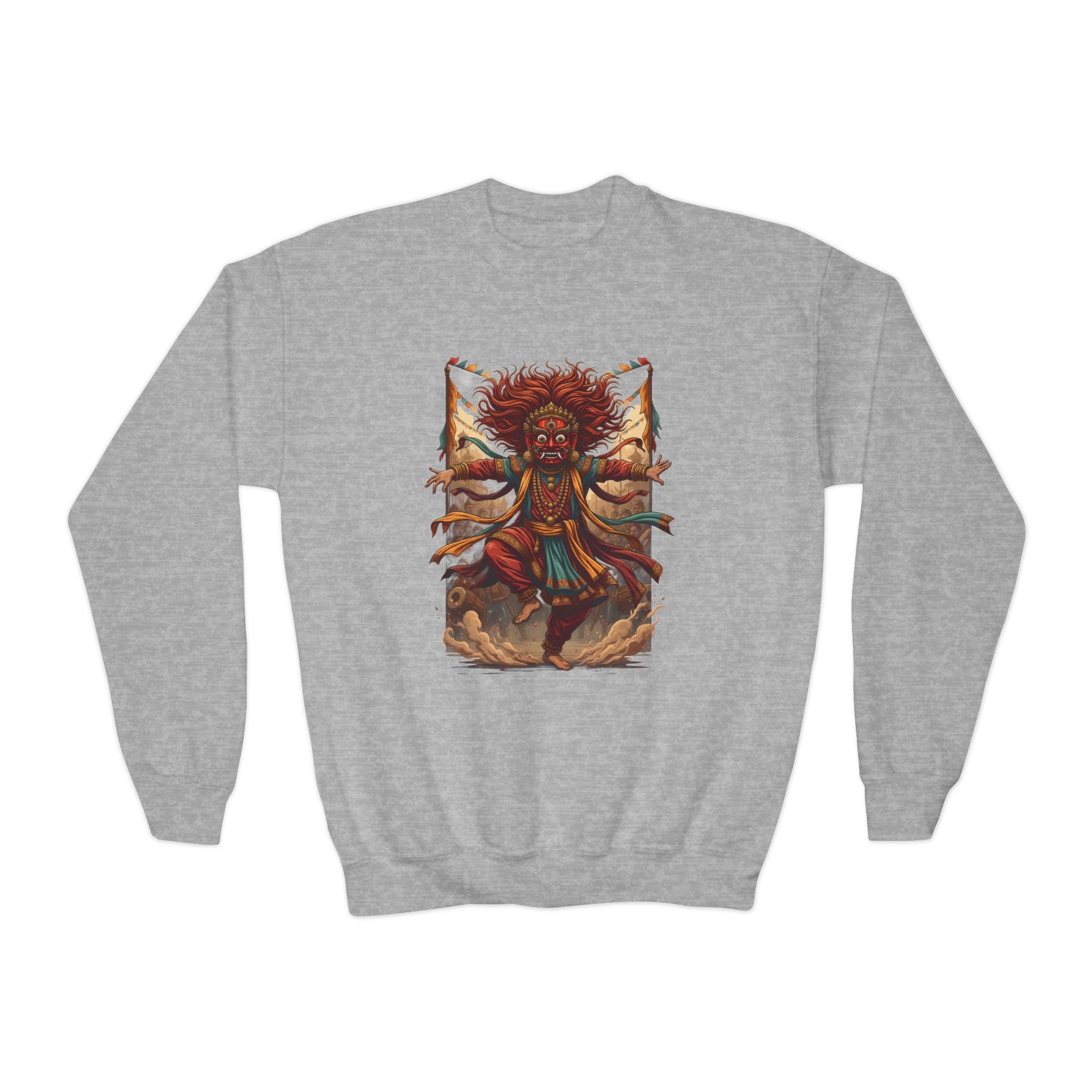 Youth Sweatshirt — Colorful Tribal Dancer Graphic Crewneck
