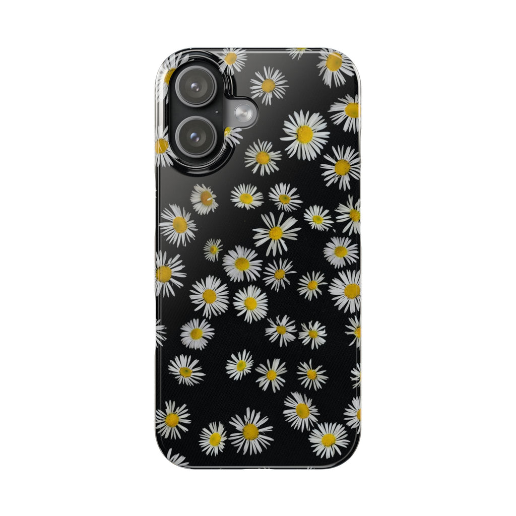 Daisy Pattern Slim Phone Case — Black Background Floral iPhone Case