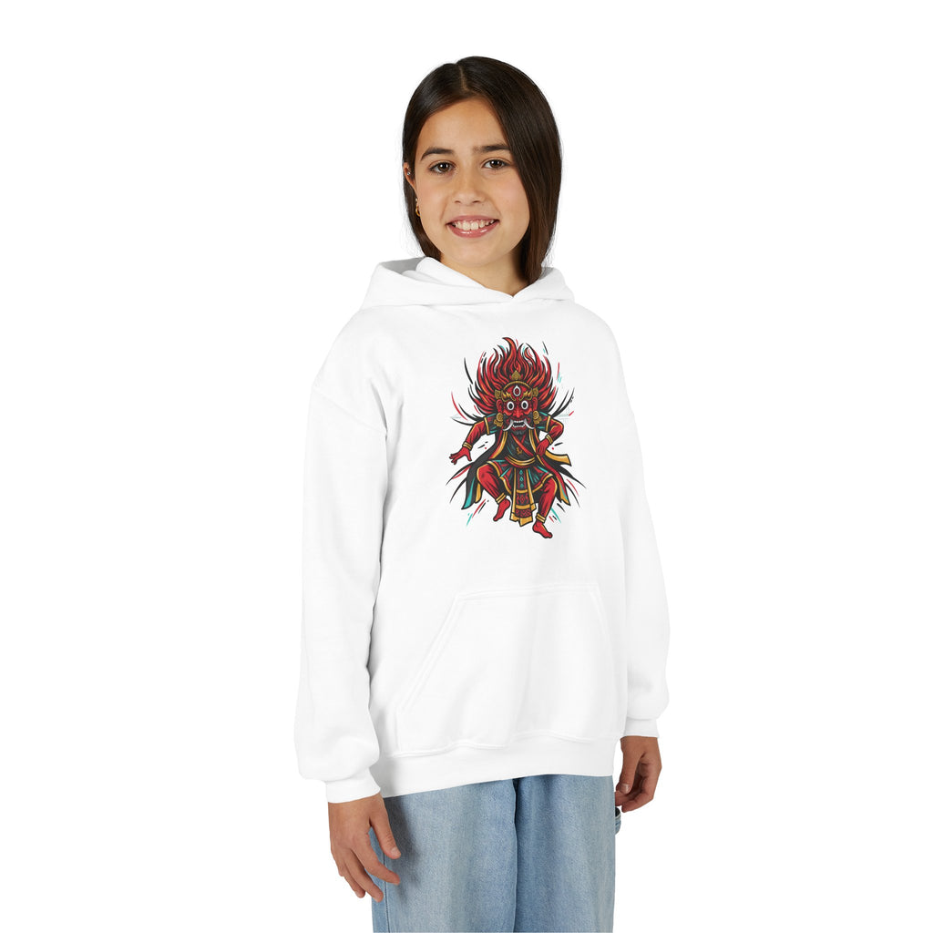 Youth Hoodie — Colorful Mythical Demon Mask Graphic