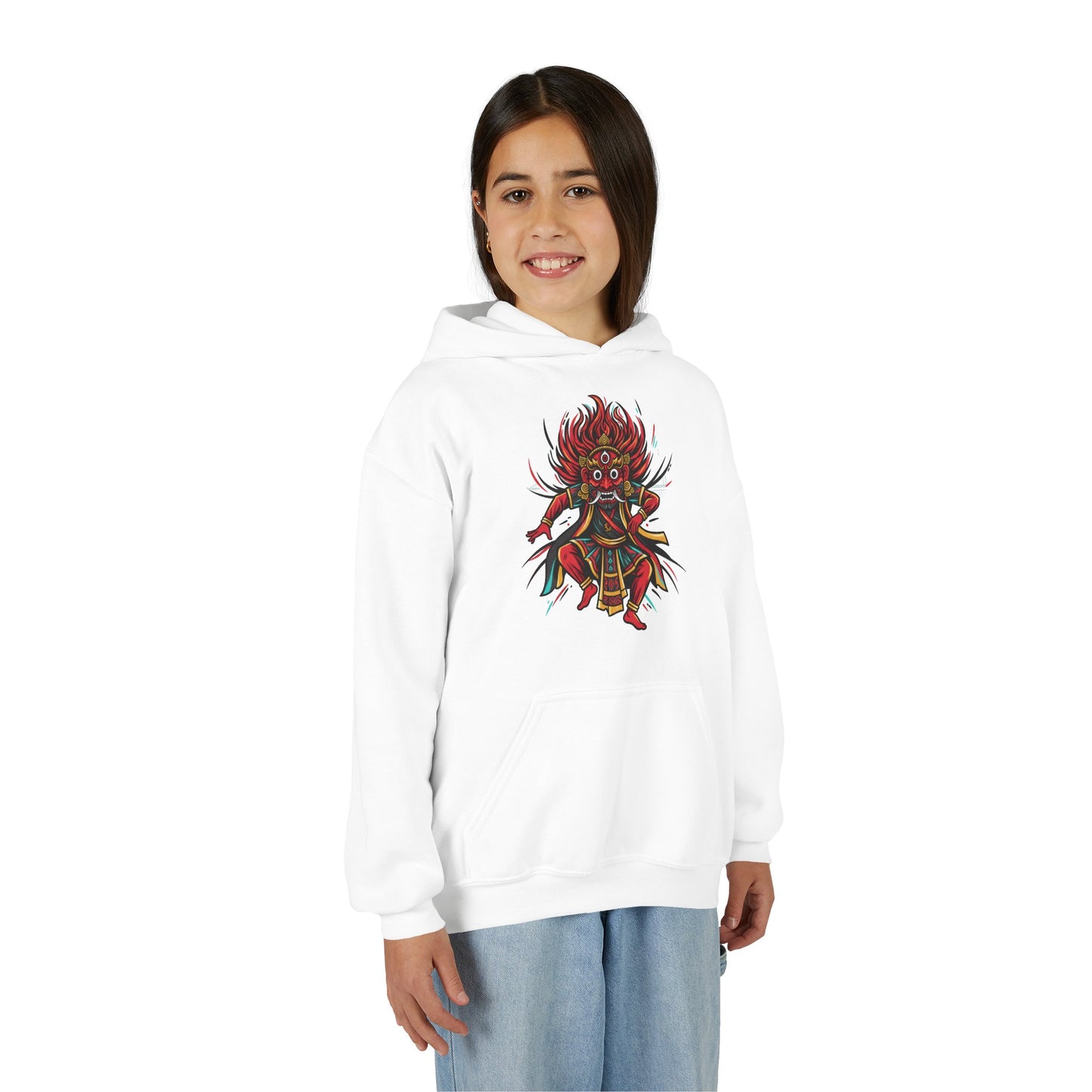 Youth Hoodie — Colorful Mythical Demon Mask Graphic
