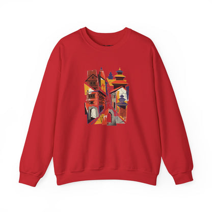 Architectural Cityscape Crewneck Sweatshirt — Abstract Urban Alley Art