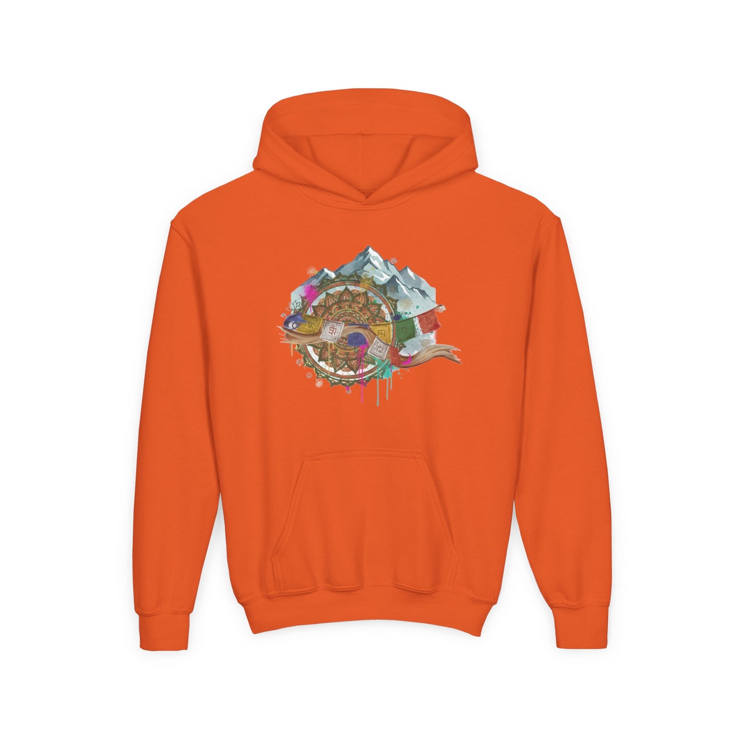 Youth Hoodie — Colorful Mountain Adventure Graphic