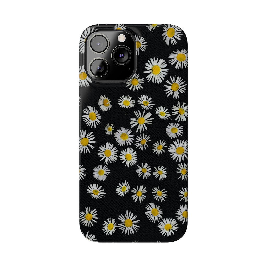 Daisy Pattern Slim Phone Case — Black Background Floral iPhone Case