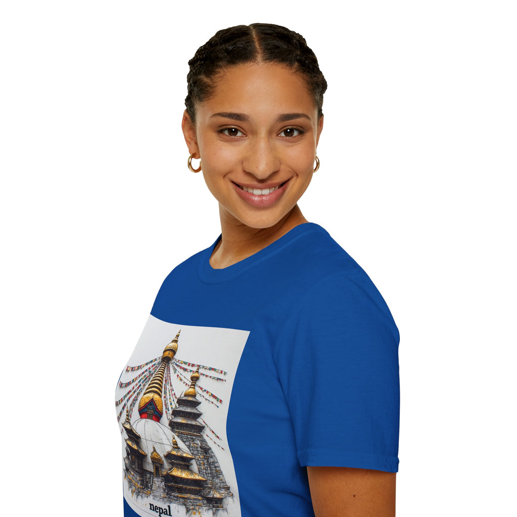 Nepal Temple Graphic T-Shirt — Boudhanath Stupa Prayer Flags Travel Tee