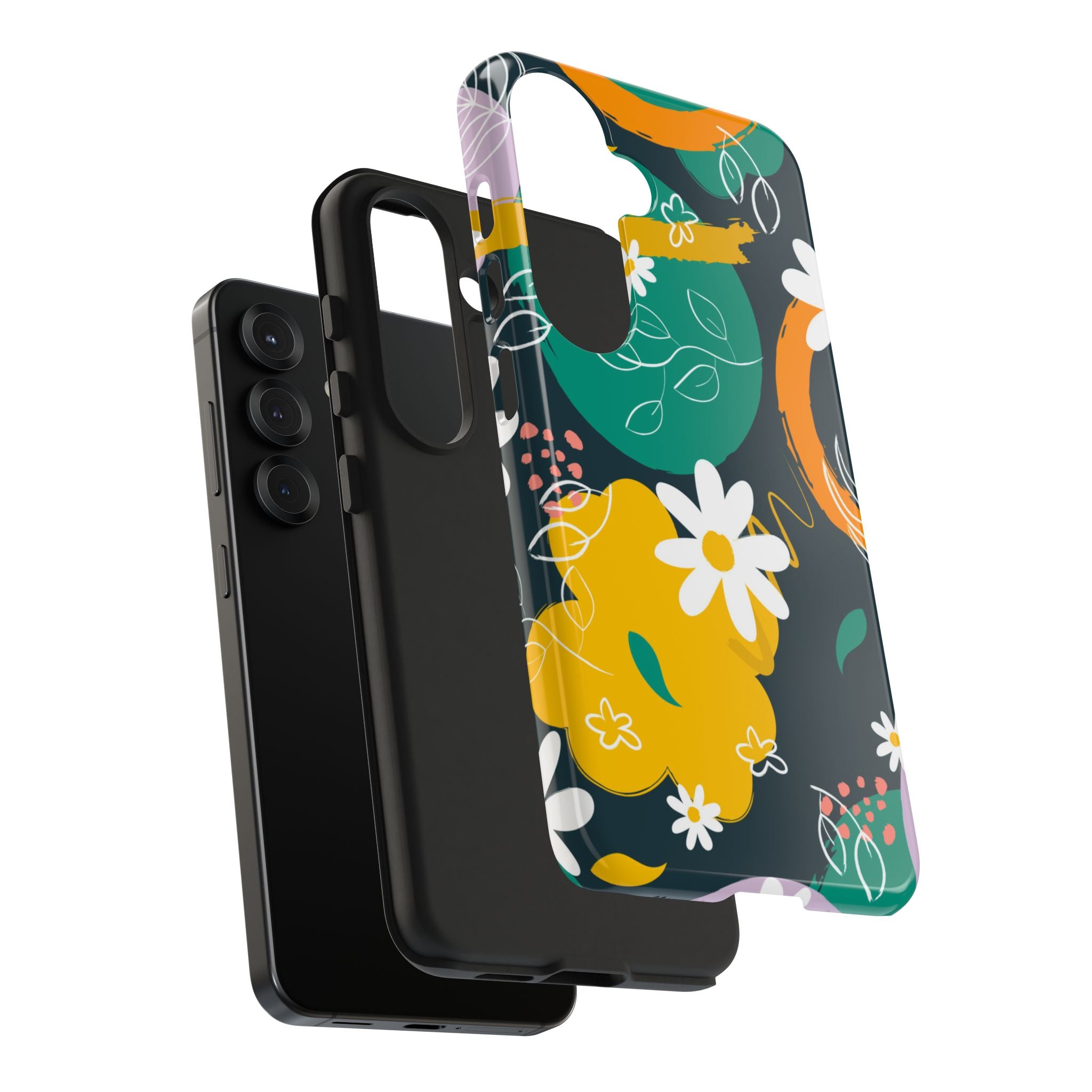 Floral Abstract Tough Phone Case — Colorful Daisies & Brushstroke Design