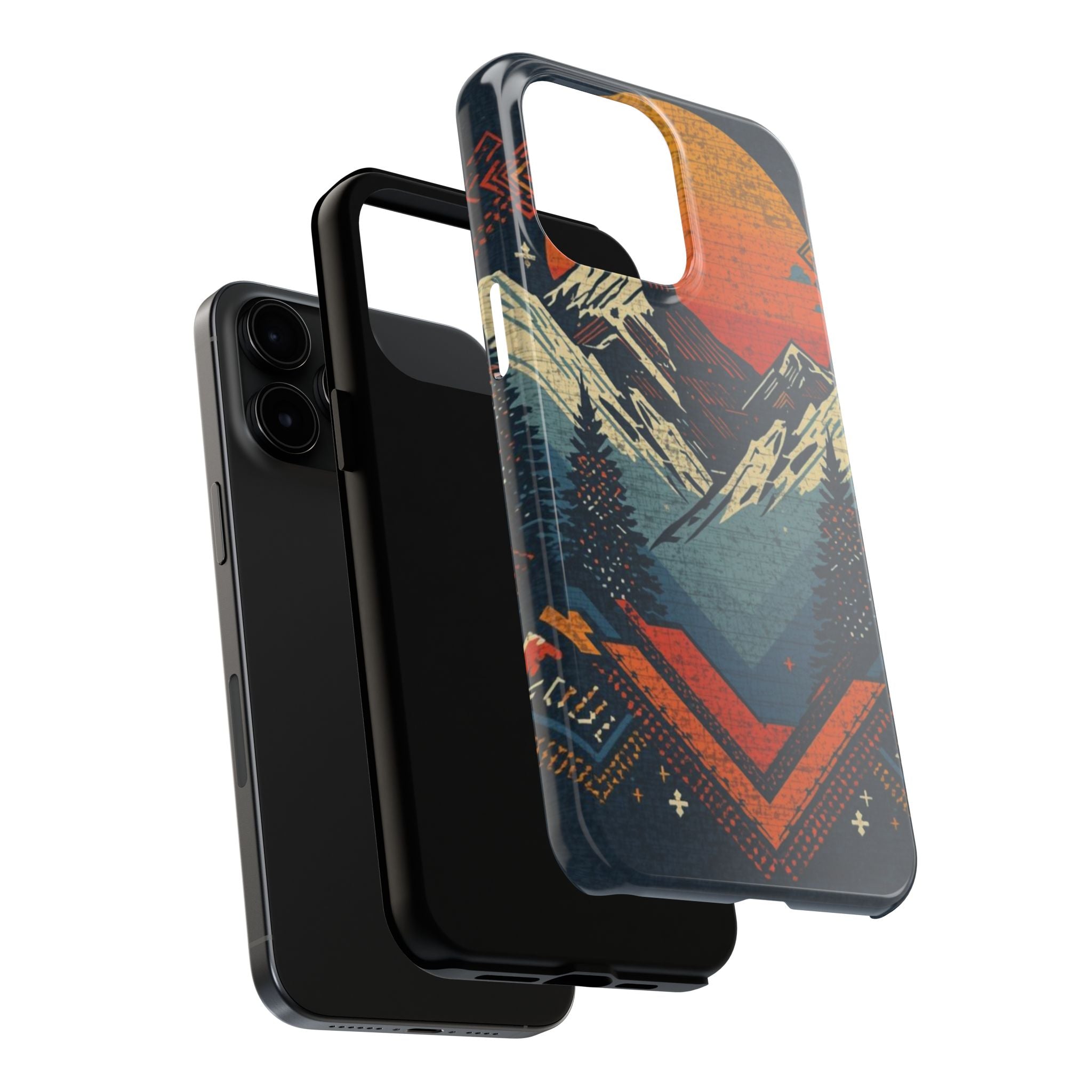 Tough Phone Case — Retro Mountain Sunset Design