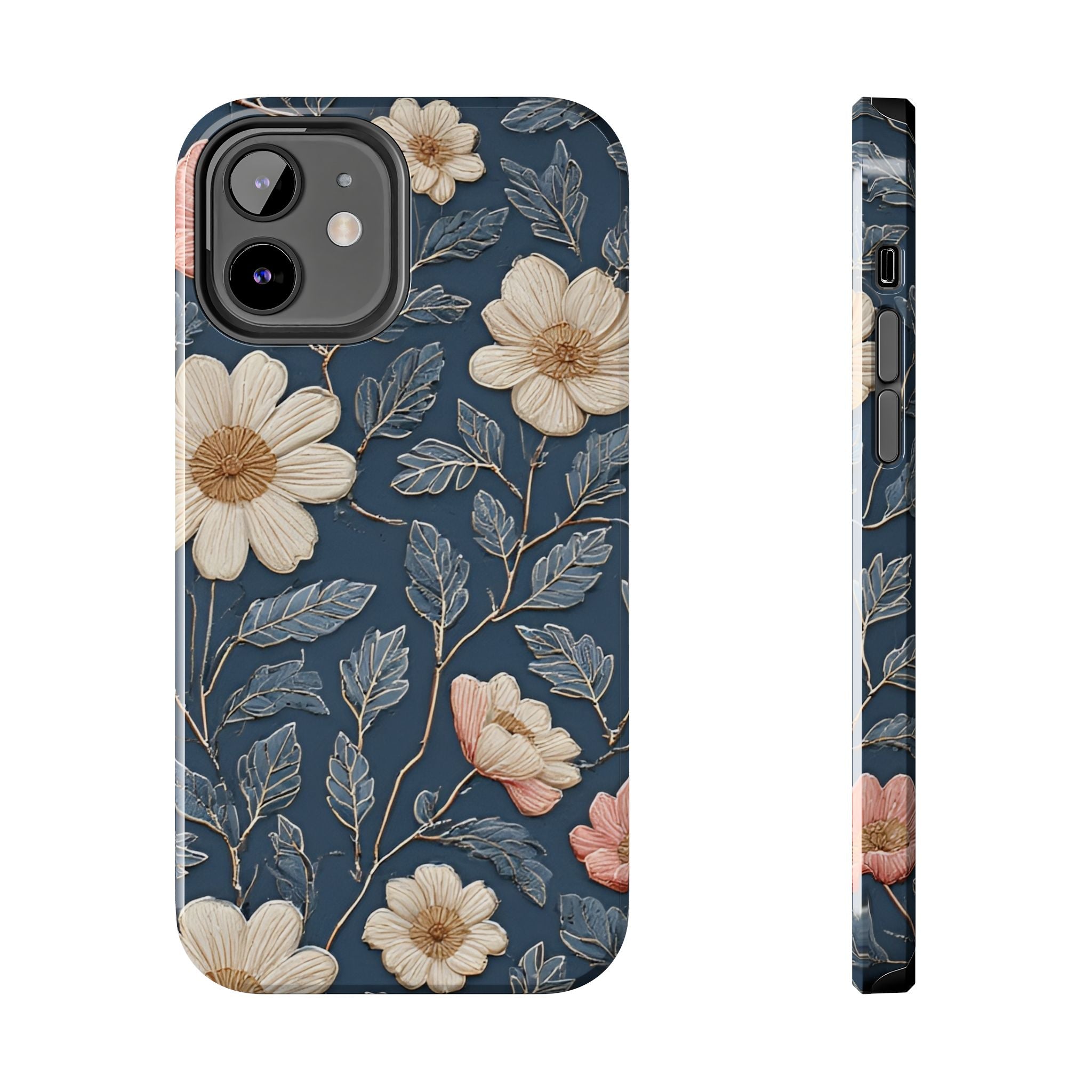 Floral Tough Phone Case — Vintage Blue Daisy Protective Cover