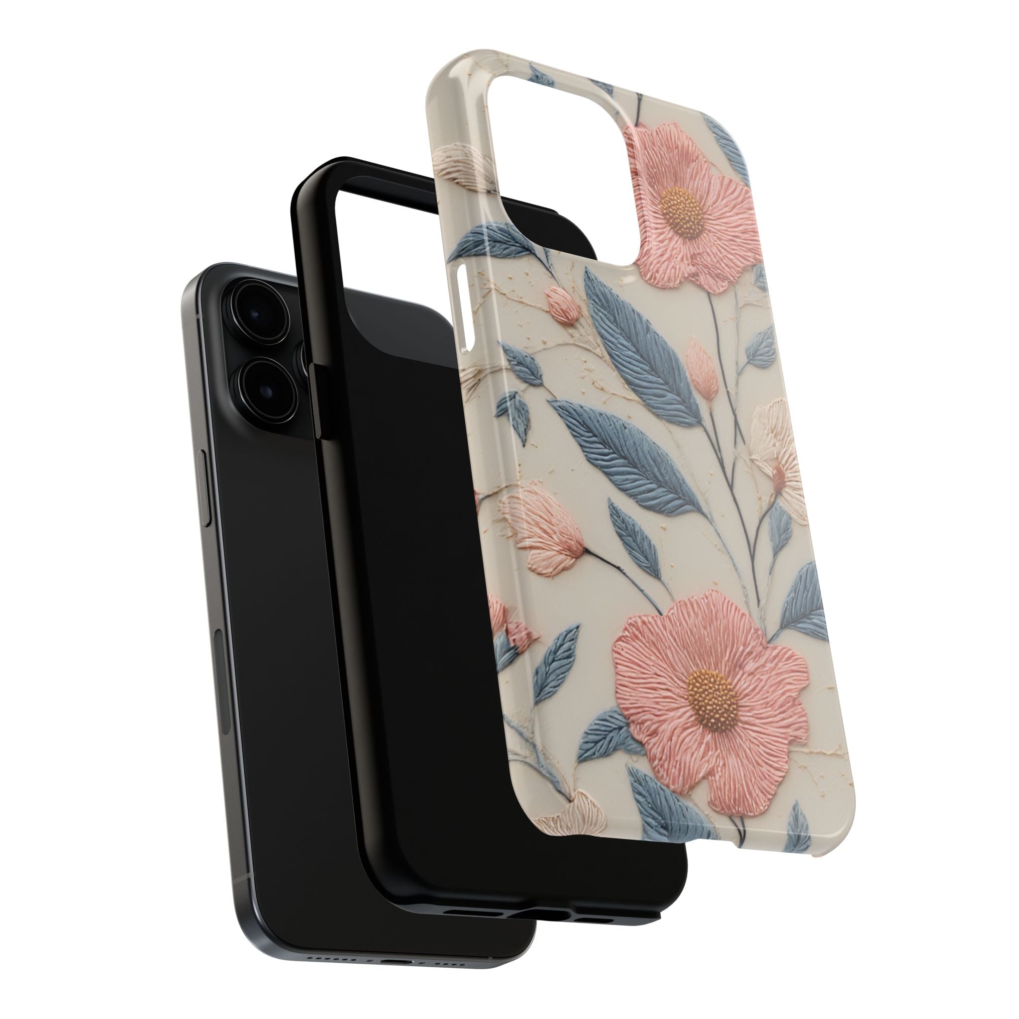 Floral Embroidered Tough Phone Case — Pink Blossom Protective Phone Cover
