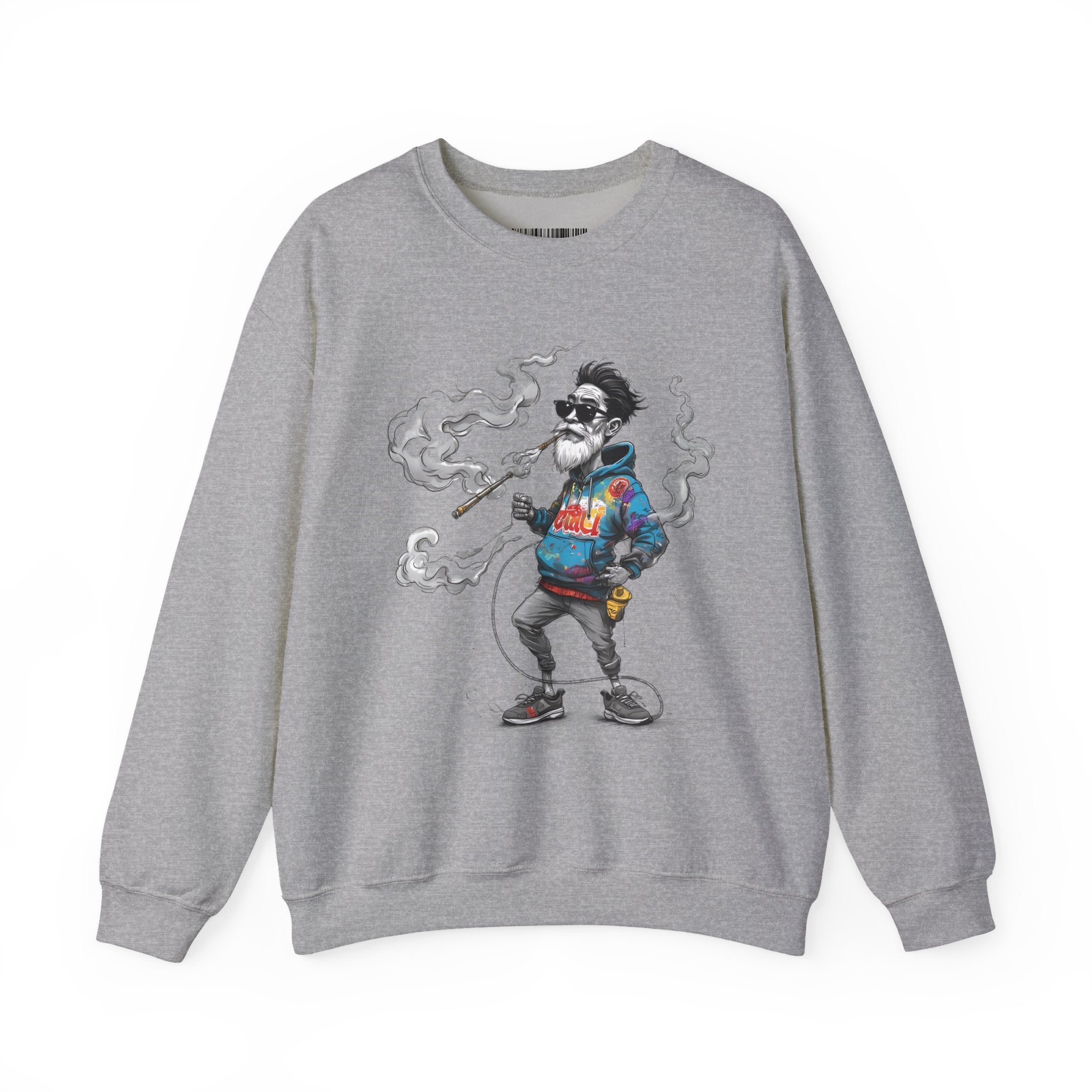 Crewneck Sweatshirt - Retro Cool Grandpa Smoking Pipe Illustration