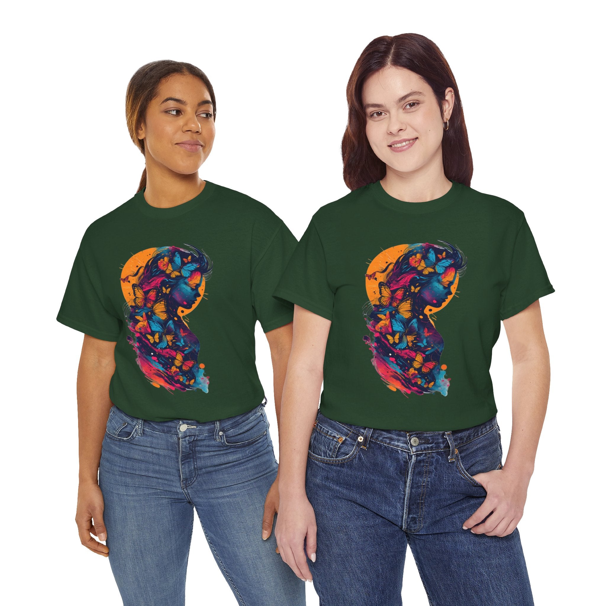 Butterfly Silhouette Graphic Tee — Colorful Maternity Profile Design