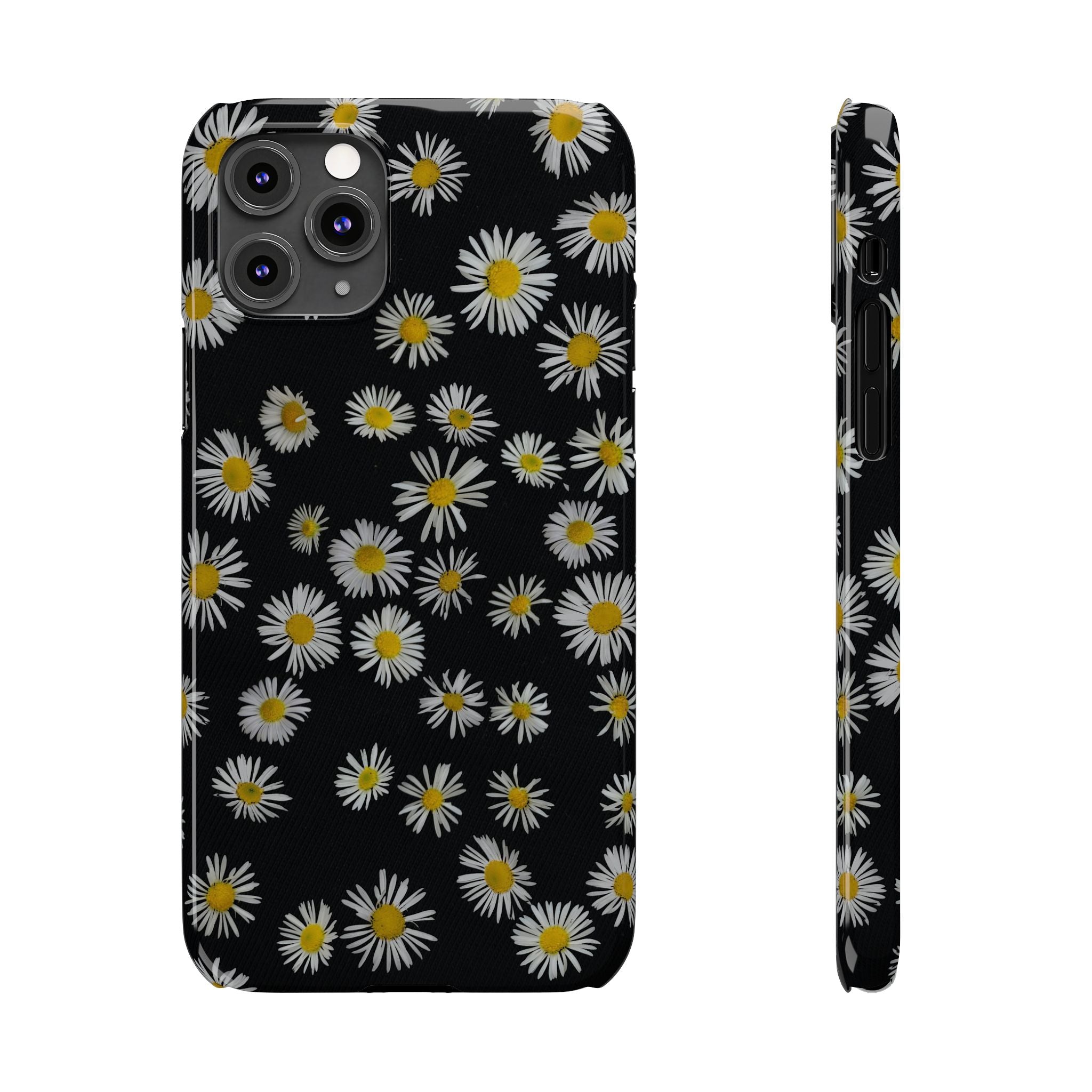 Daisy Pattern Slim Phone Case — Black Background Floral iPhone Case