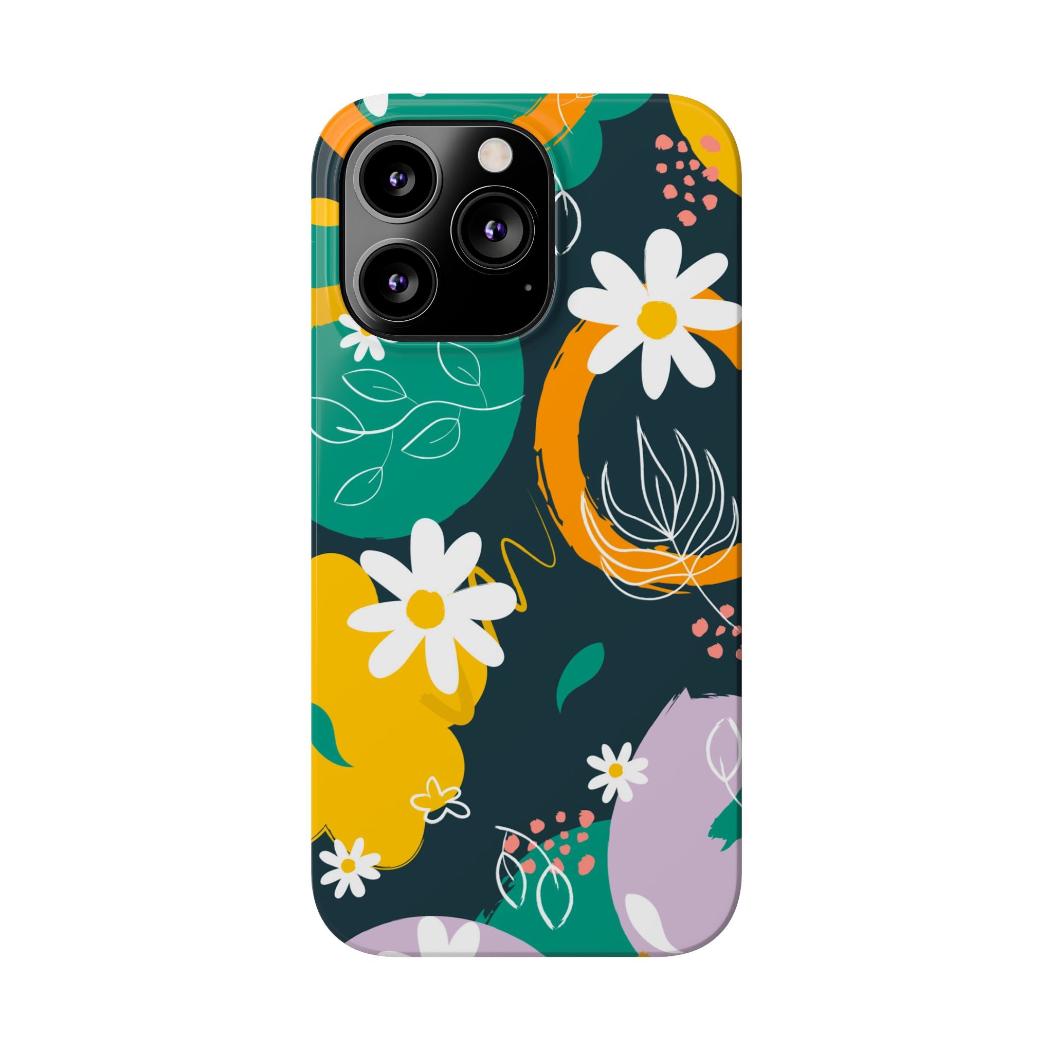 Floral Circle Slim Phone Case — Colorful Abstract Daisies Phone Cover