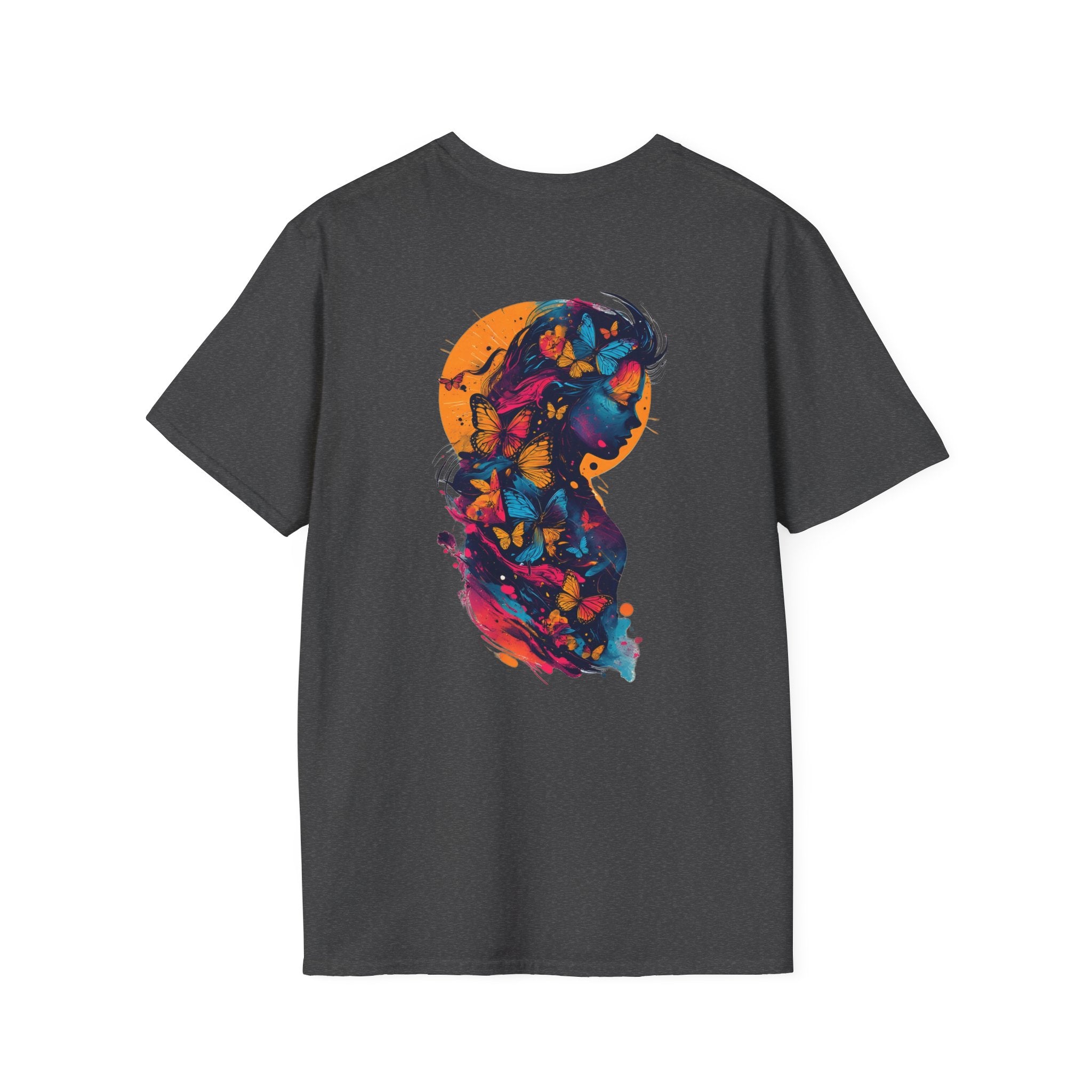 Butterfly Silhouette T-Shirt — Colorful Woman Profile Graphic Tee