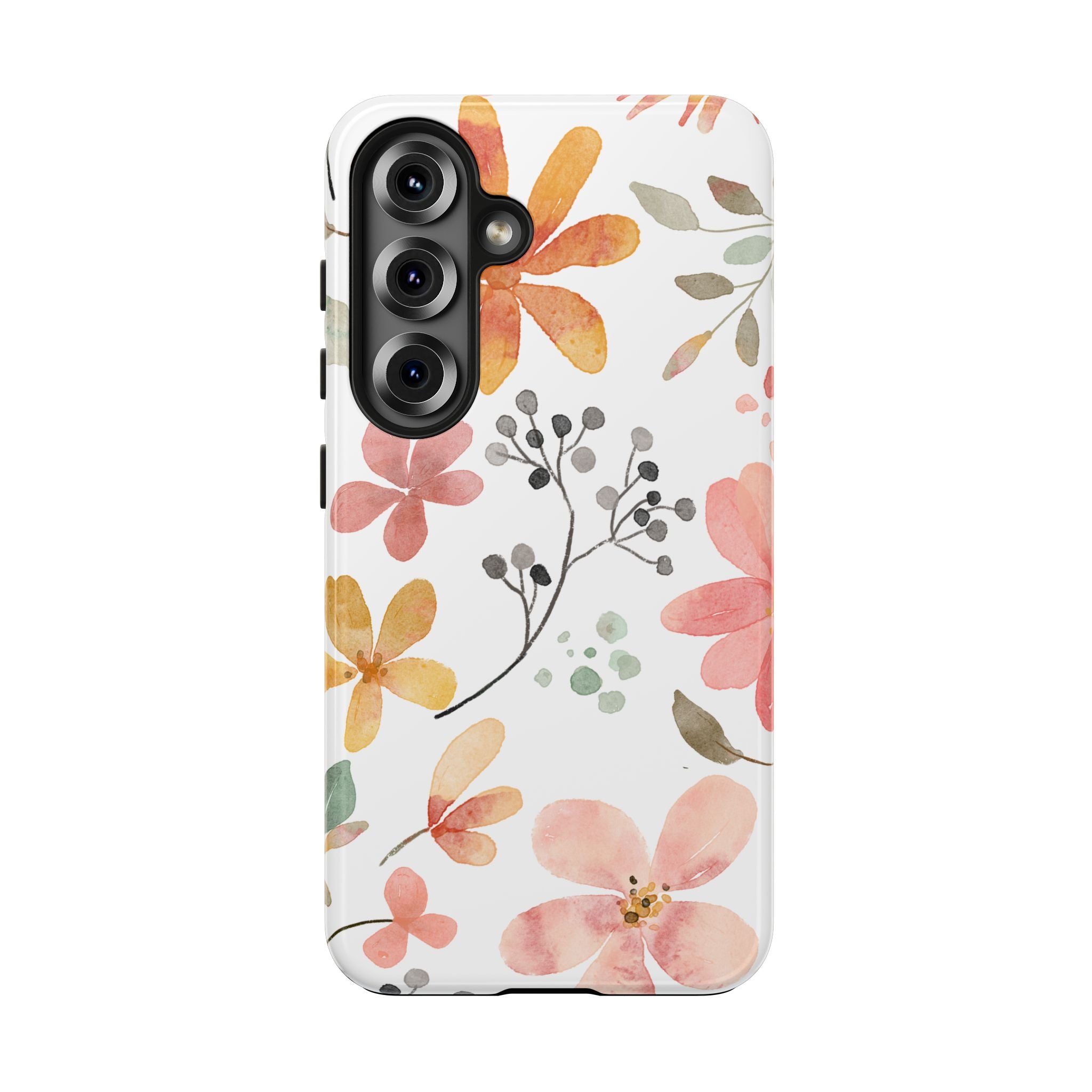Floral Watercolor Tough Phone Case — Pink & Peach Botanical Protection
