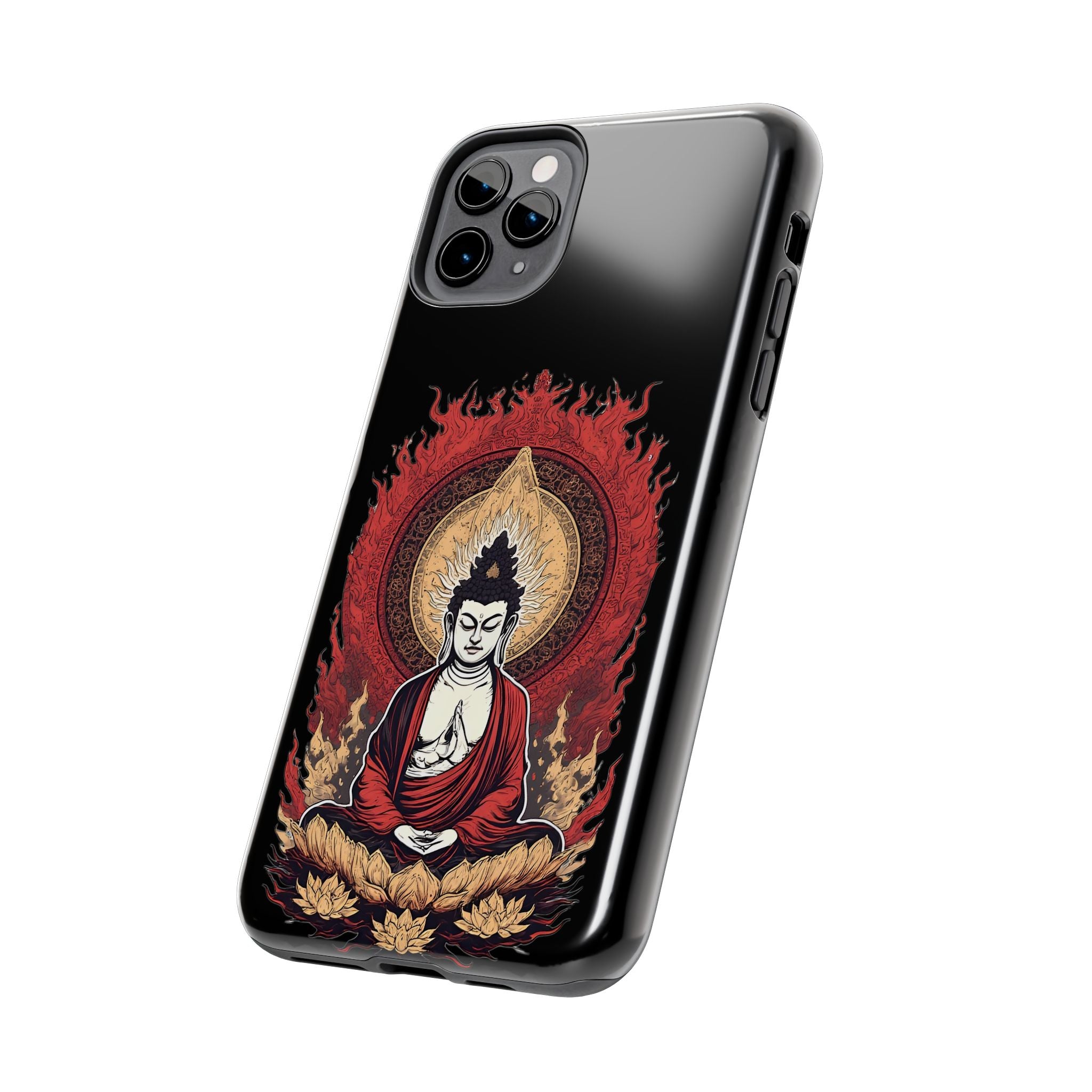 Buddha Meditation Tough Phone Case — Flame Halo Lotus Spiritual Protective Cover