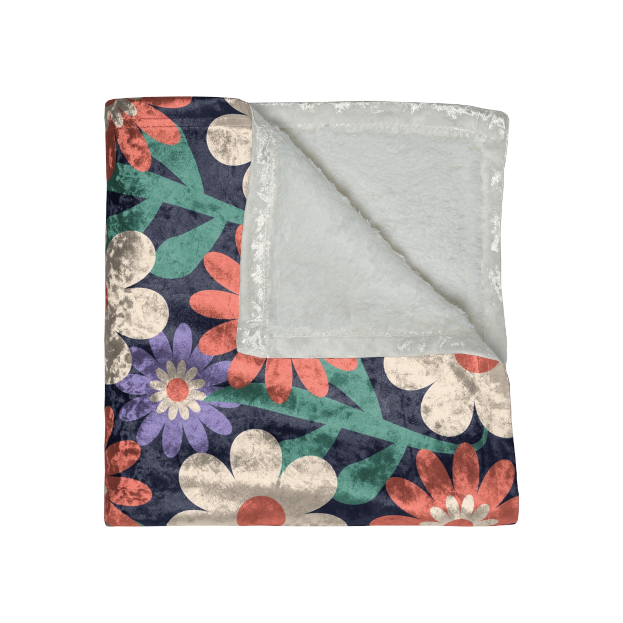 Crushed Velvet Floral Throw Blanket — Retro Daisy Pattern Plush Blanket