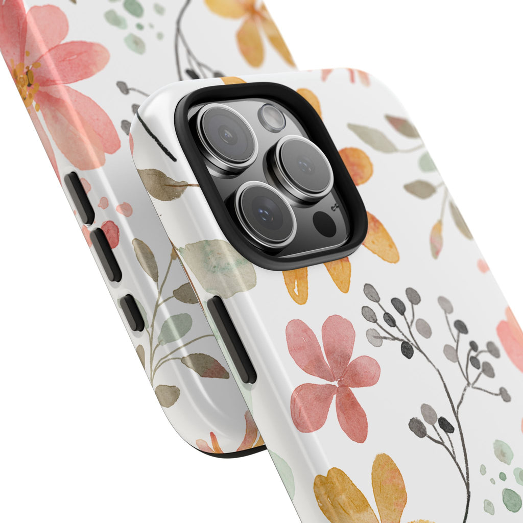 Floral Watercolor Tough Phone Case — Pink & Peach Botanical Protection