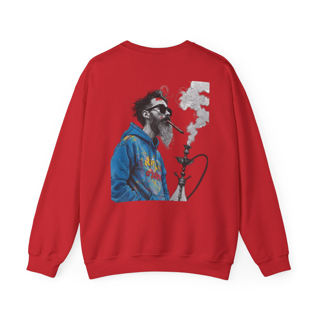 Crewneck Sweatshirt - Bearded Man Smoking Hookah Graphic
