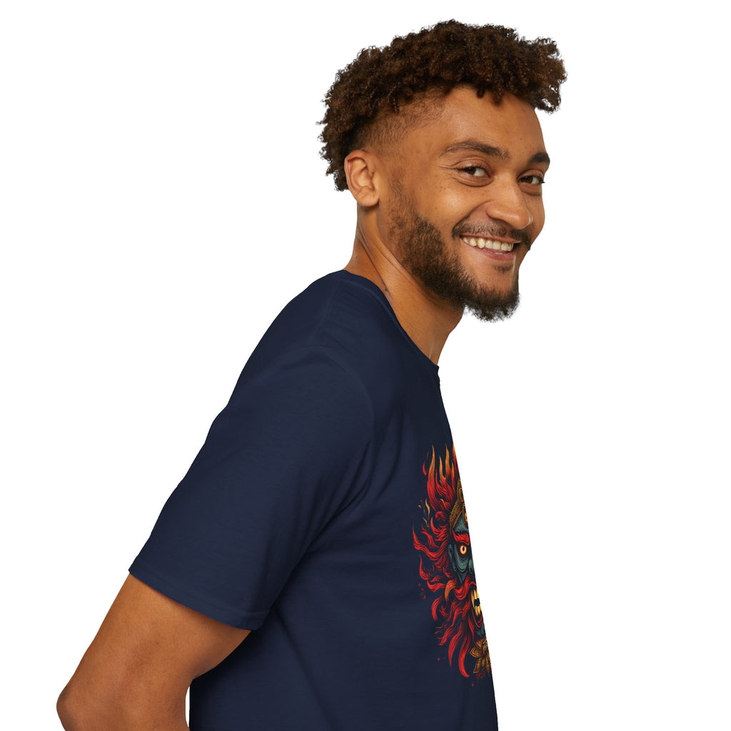 Flaming Demon Mask T-Shirt — Fierce Tattoo-Style Graphic Tee