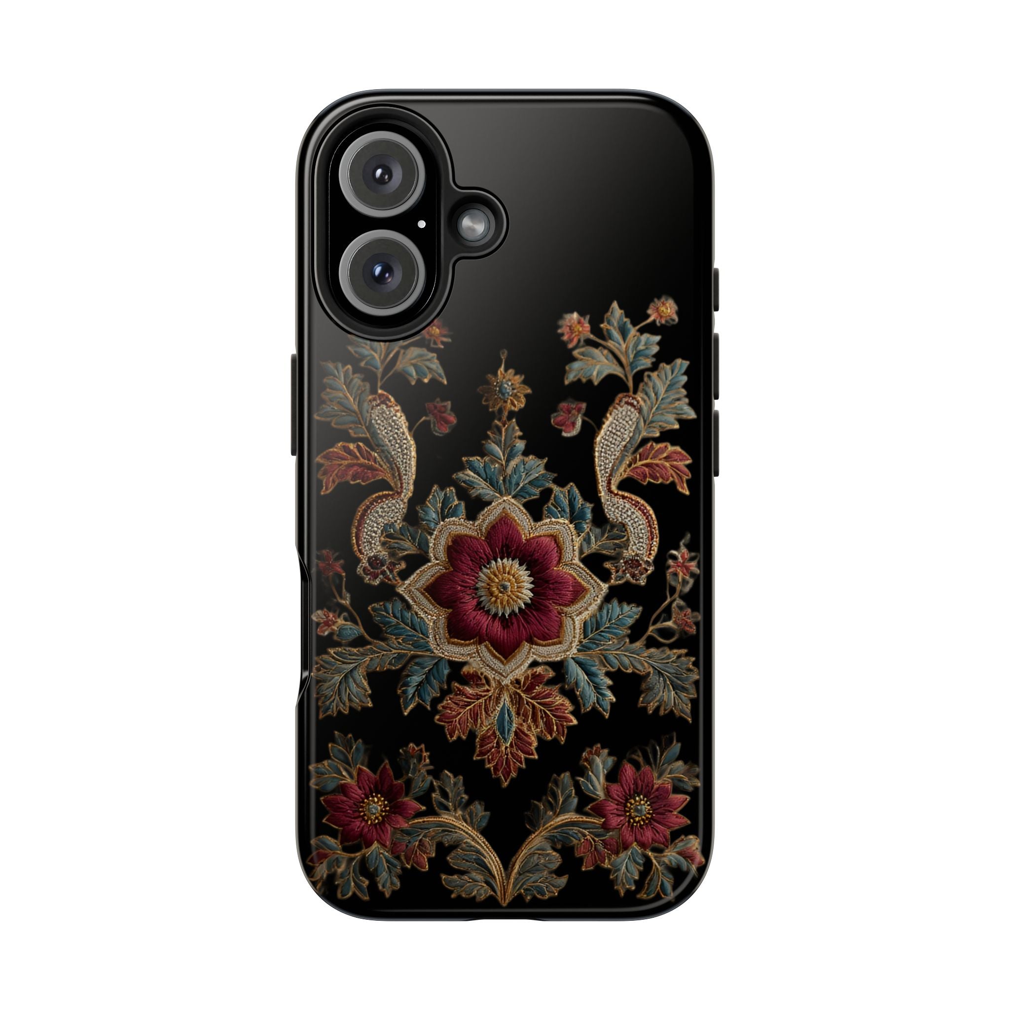 Floral Embroidered Tough Phone Case — Vintage Boho Protective Cover