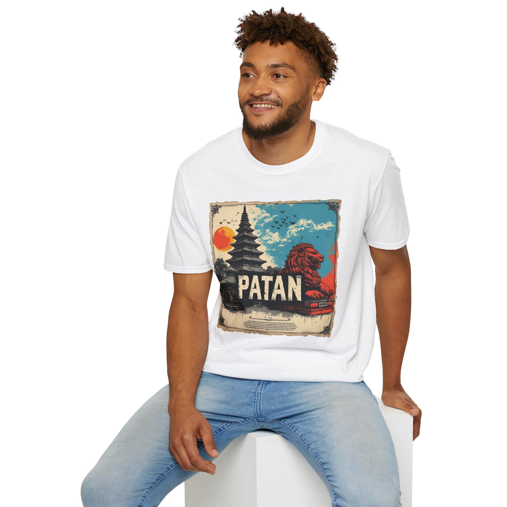 Patan City T-Shirt – Temple & Lion Graphic Tee, Nepali Cultural Heritage Design