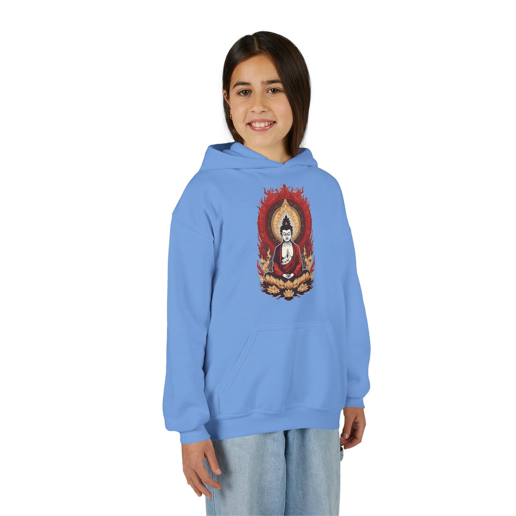 Buddha Flame Youth Hoodie — Meditative Lotus Buddha Graphic Sweatshirt