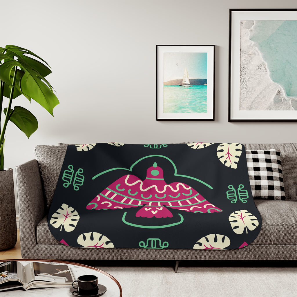 Tribal Thunderbird Sherpa Blanket — Two-Tone Plush Throw