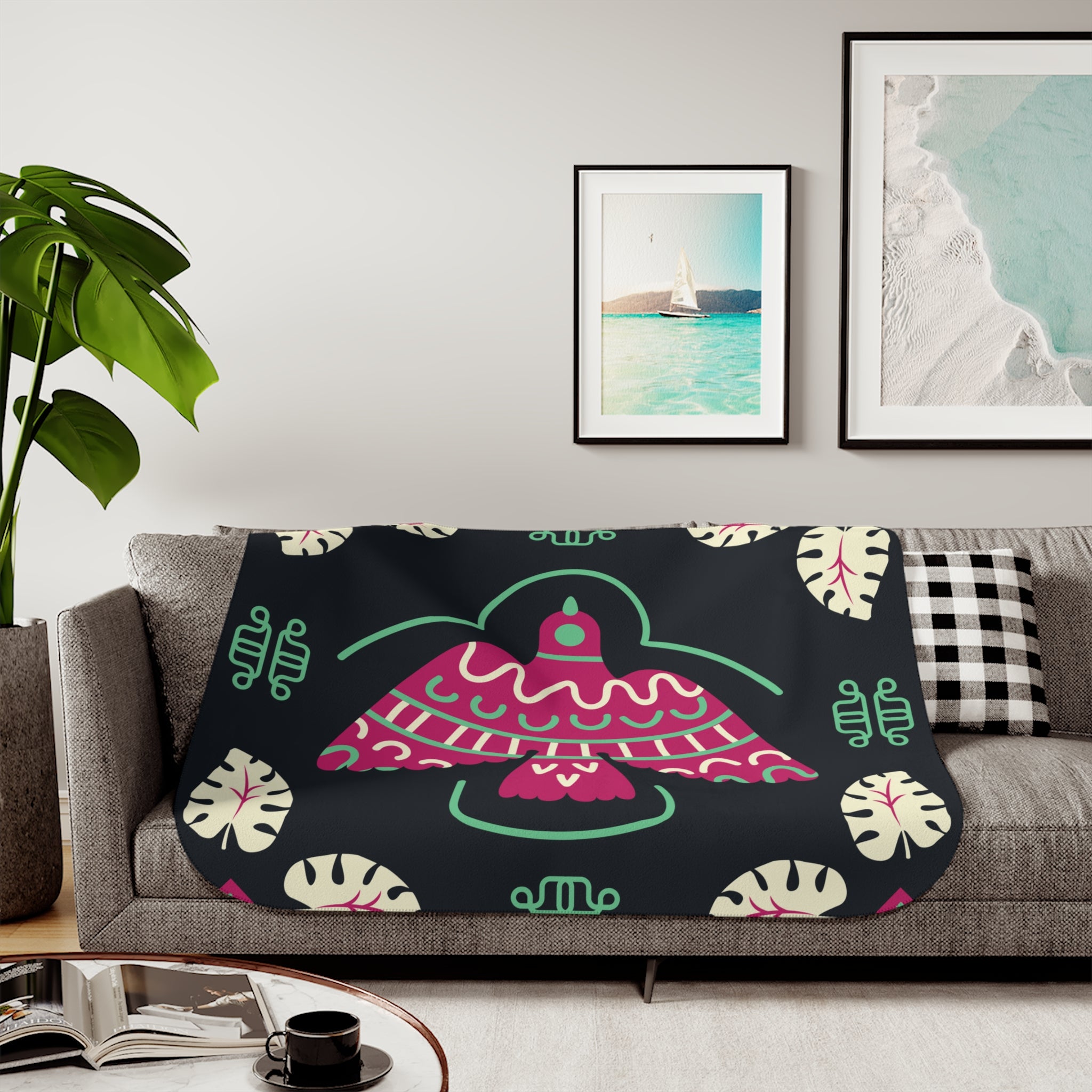 Tribal Thunderbird Sherpa Blanket — Two-Tone Plush Throw
