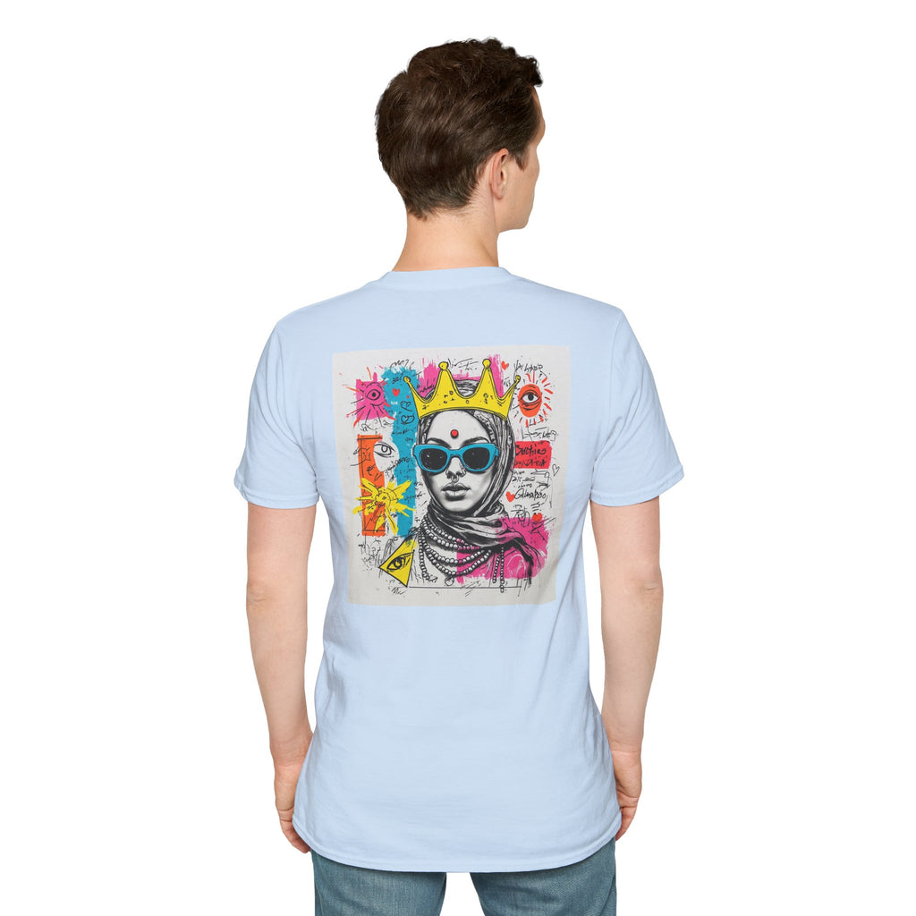 Street Art Portrait T-Shirt — Colorful Crowned Woman Graphic Tee