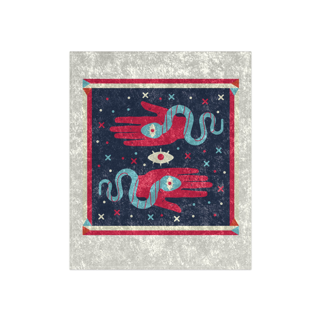 Crushed Velvet Blanket — Occult Snake & Hand Pattern Throw