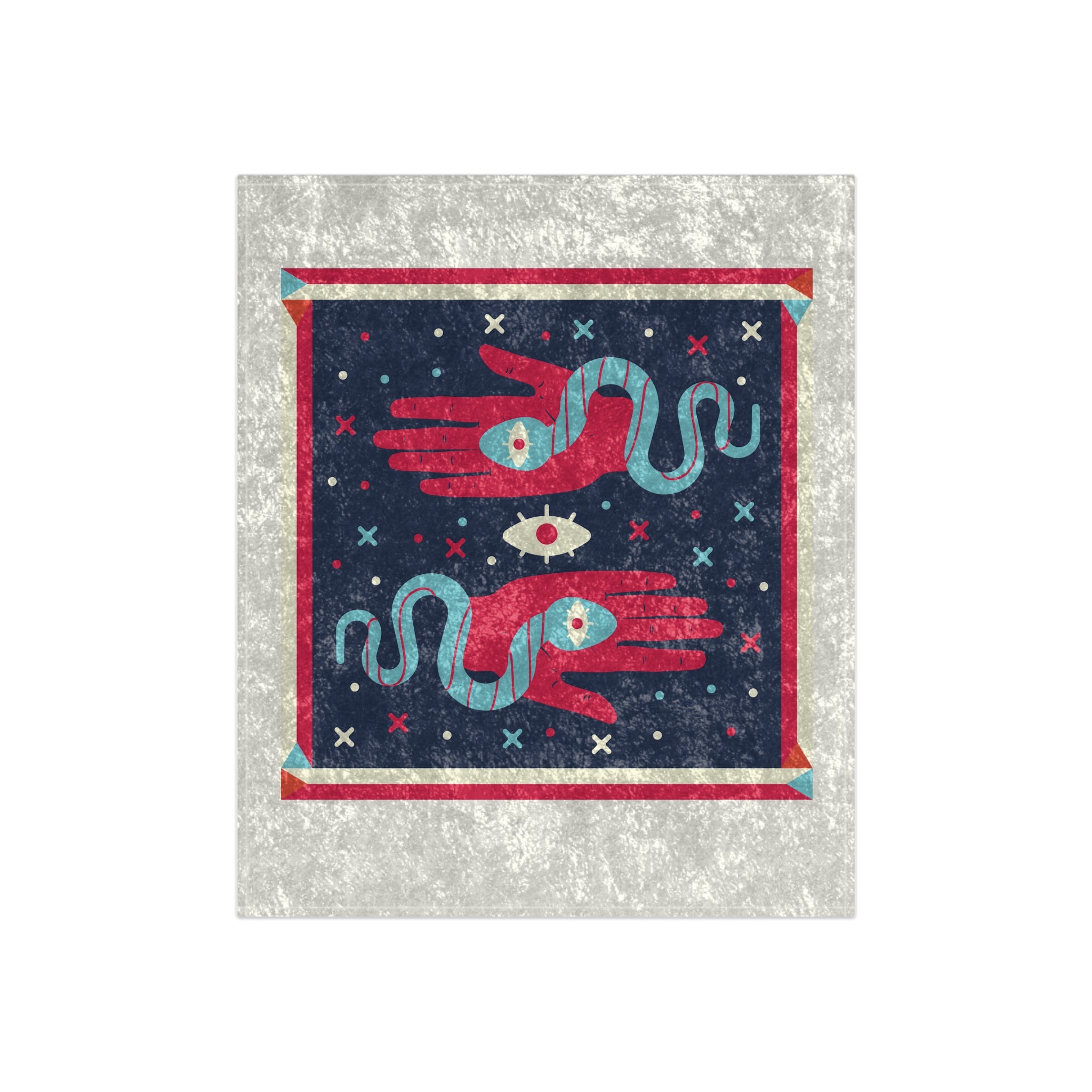 Crushed Velvet Blanket — Occult Snake & Hand Pattern Throw