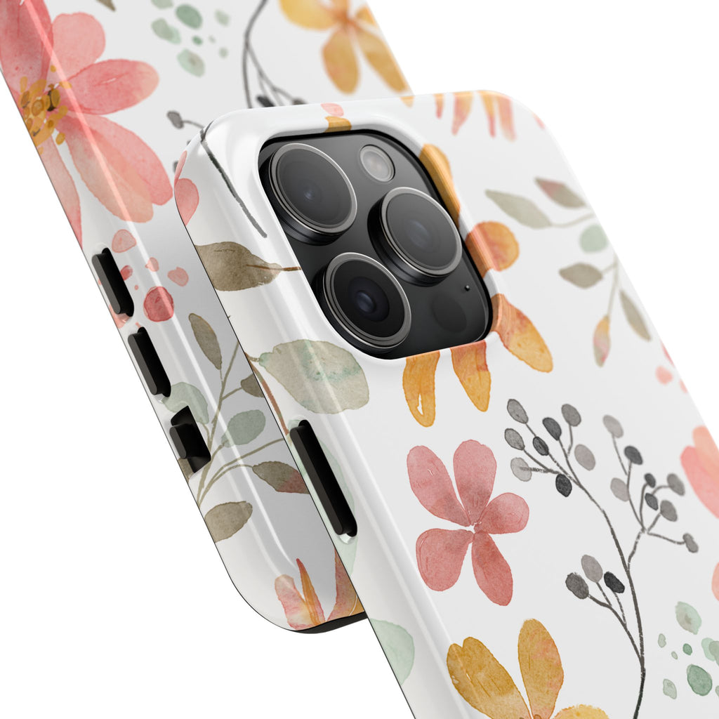 Floral Watercolor Tough Phone Case — Pink & Peach Botanical Protection