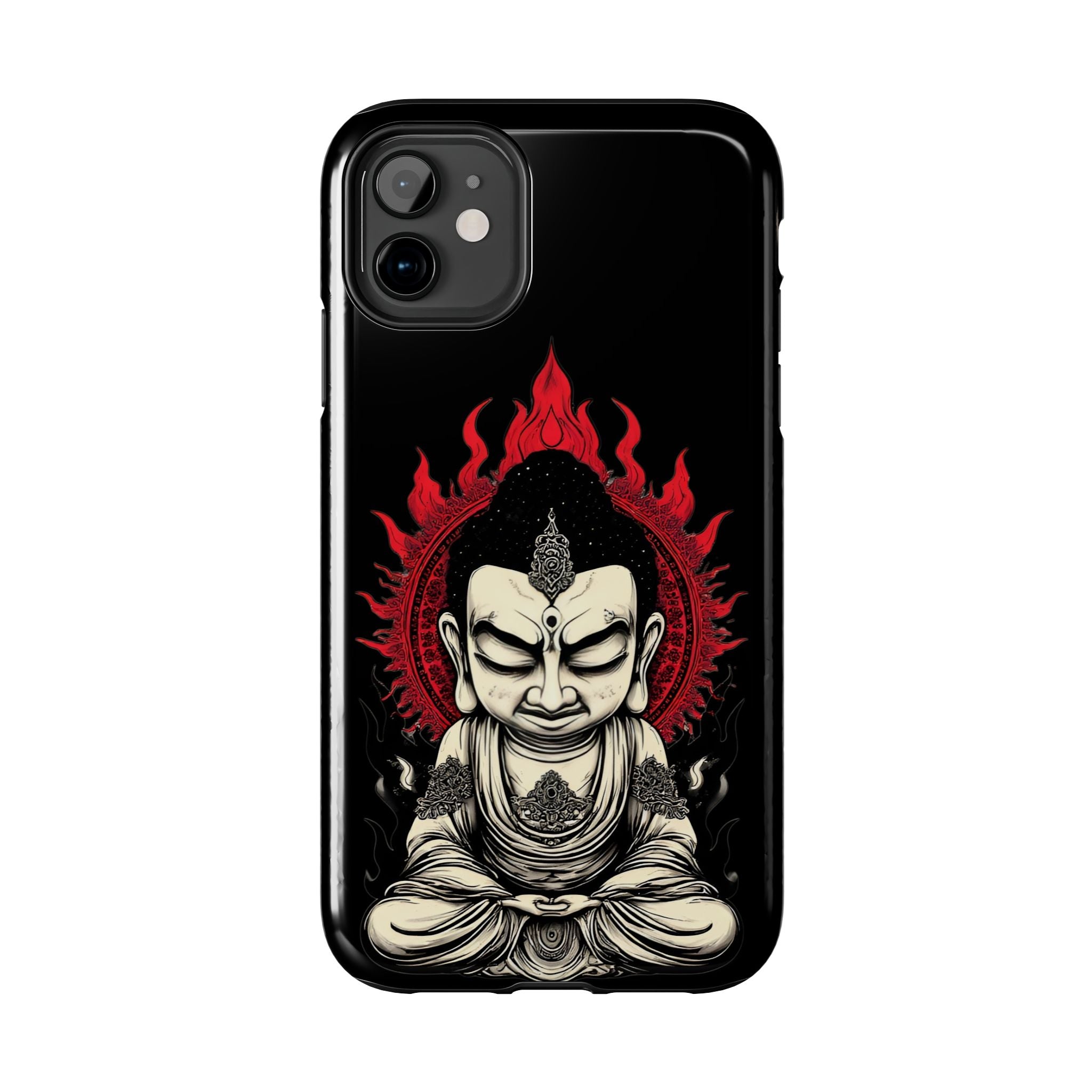Meditative Buddha Tough Phone Case — Red Flame Zen Protection